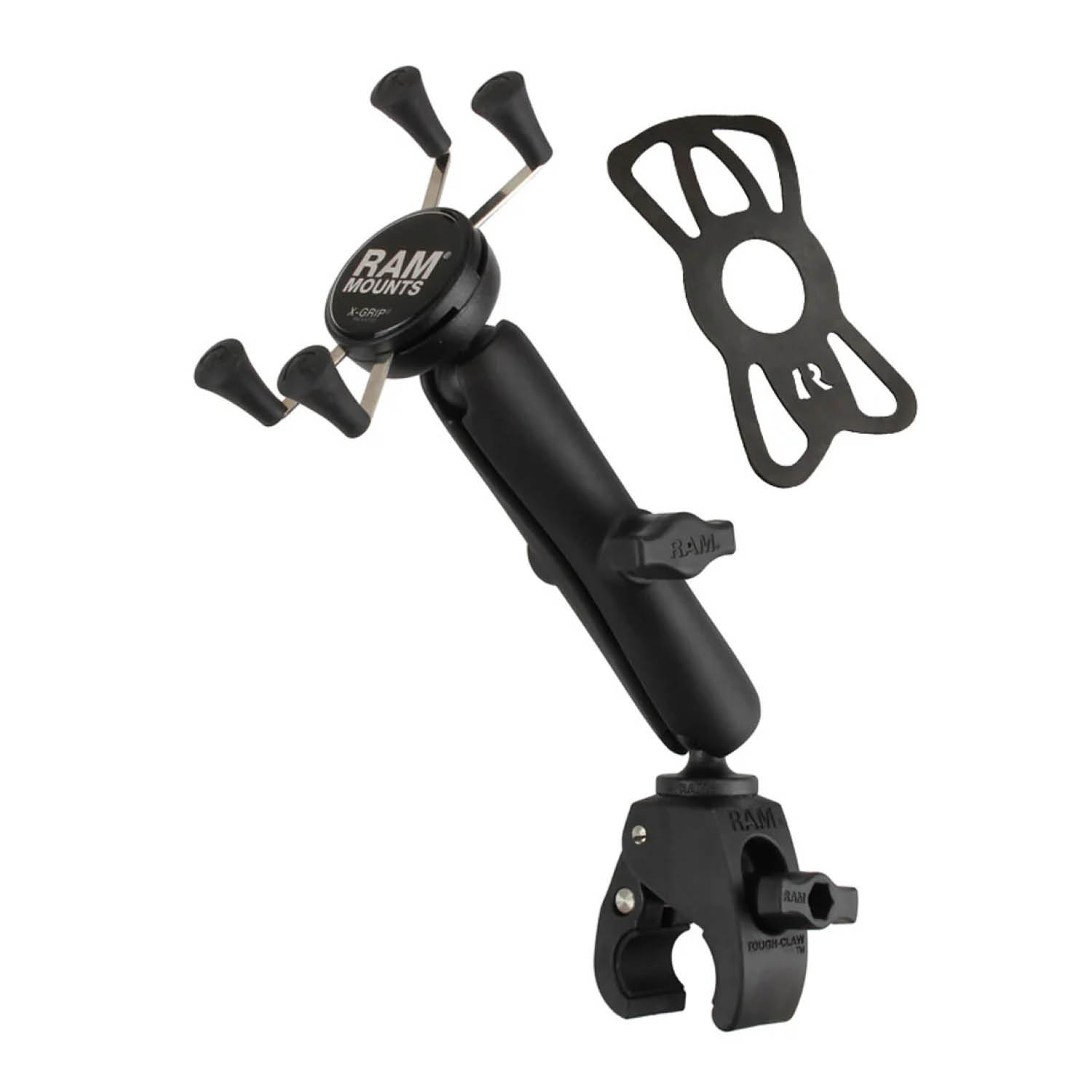 RAM Mounts X-Grip Klemm-Halterung für Smartphones - Bis 82,55 mm Breite - Langer Verbindungsarm - Tough-Claw Klein (Durchmesser 15,87 mm bis 28,95 mm) - B-Kugel (1 Zoll)