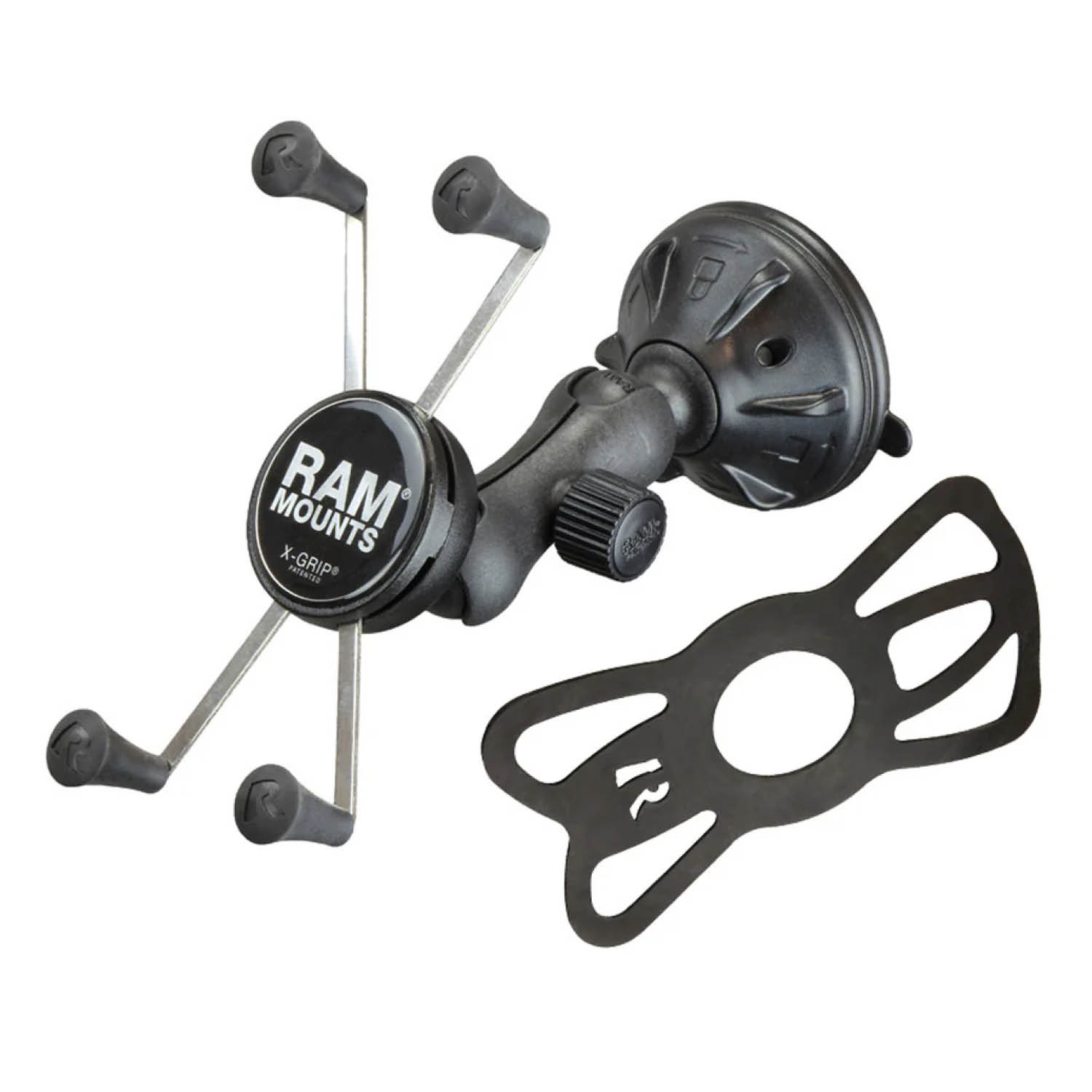 RAM Mounts X-Grip Saugfuß-Halterung für Smartphones (Verbundstoff) - Bis 114,3 mm Breite - Kurzer Verbindungsarm - Twist-Lock Saugfuß - B-Kugel (1 Zoll)
