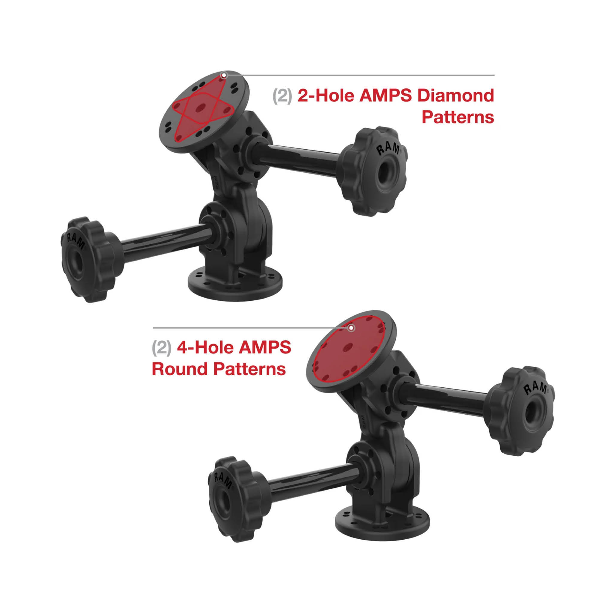 RAM Mounts Doppel-Drehgelenk-Halterung (Verbundstoff) mit Arretier-Adaptern - 2-/4-Loch AMPS