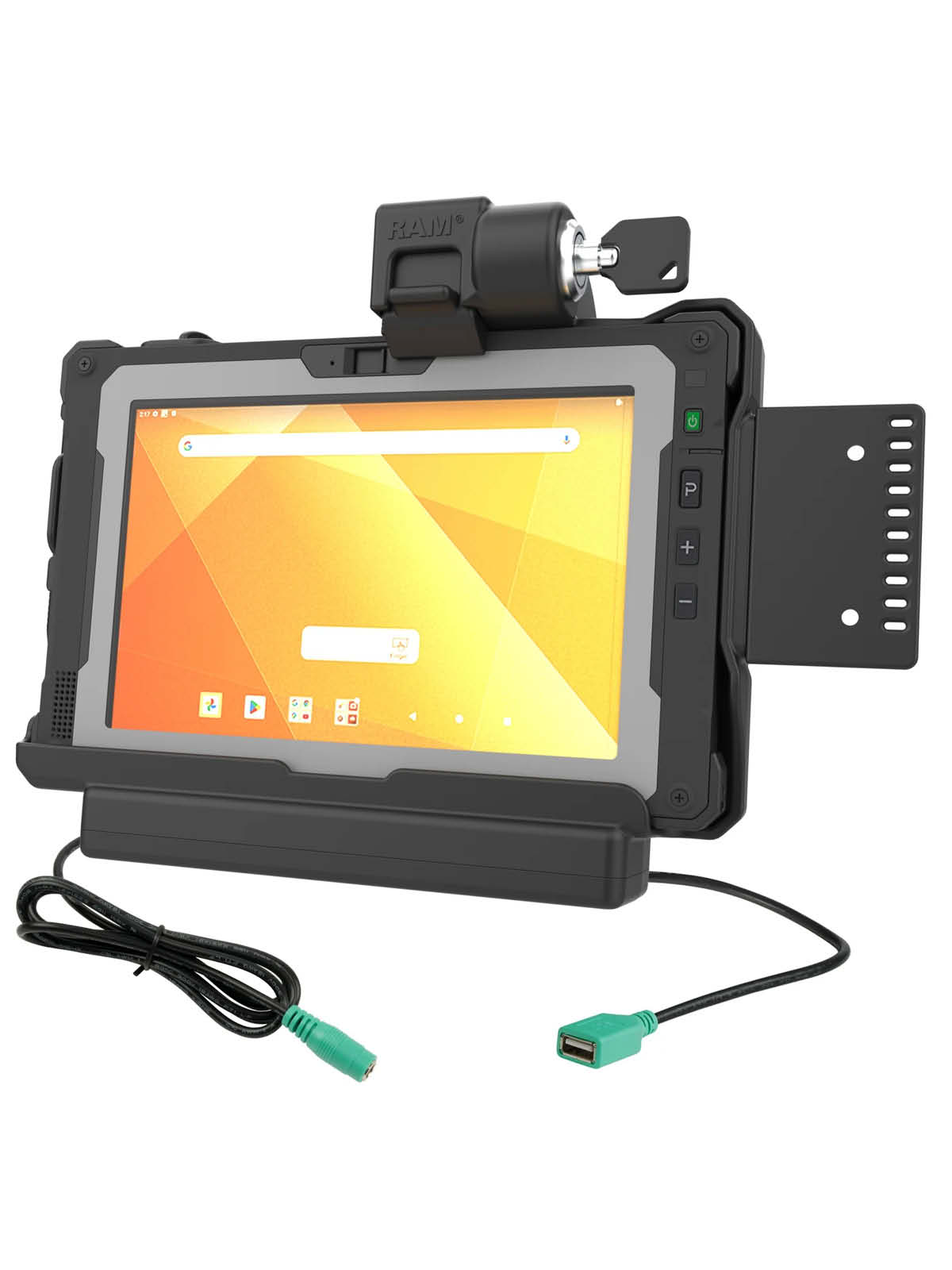 RAM Mounts Form-Fit Docking-Station für Getac ZX80- abschließbar, Stromversorgung, USB-A Datenanbindung, 4-Loch AMPS- und VESA-Aufnahme