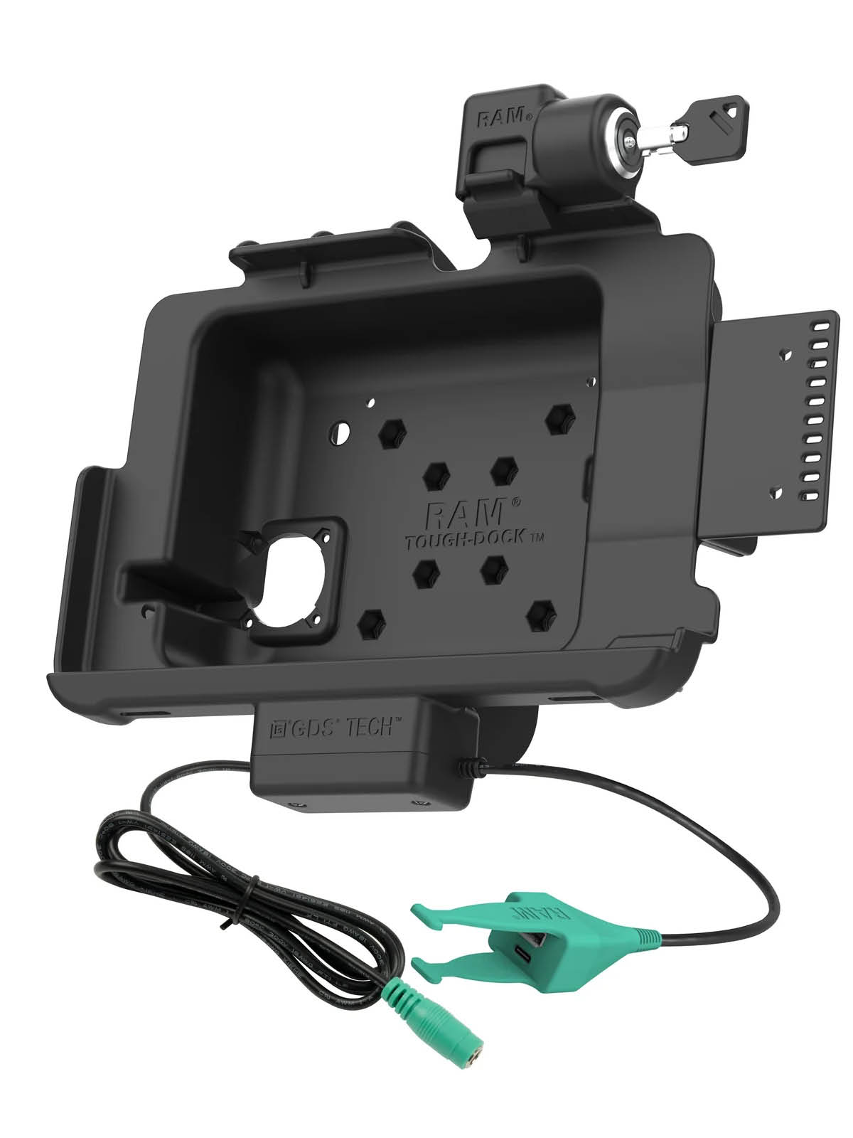 RAM Mounts Form-Fit Halteschale (Schlüsselverriegelung) für Zebra ET40 & ET45 (10“) Tablets - In Rugged Boot - 5.5mm DC & USB-A/USB-C-Anschluss