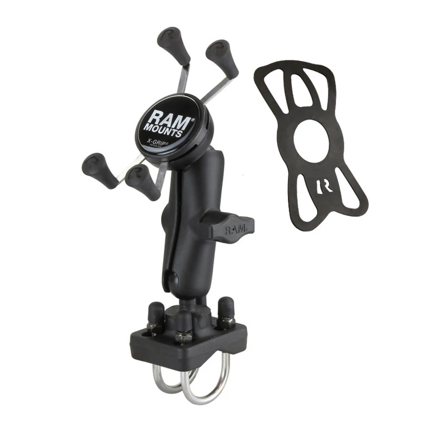 RAM Mounts X-Grip Aufbau-Halterung für Smartphones - Bis 82,55 mm Breite - Mittlerer Verbindungsarm - Doppel U-Bügel Basis (Durchmesser 25,4 mm bis 31,75 mm) - B-Kugel (1 Zoll) - Schrauben-Set