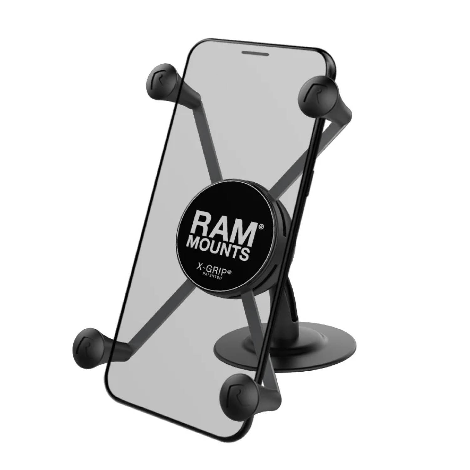 RAM Mounts X-Grip Lil Buddy-Halterung für Smartphones (Verbundstoff) - Bis 114,3 mm Breite - Runde Klebebasis - Snap-Link (3/4 Zoll) - Direkte Anbindung