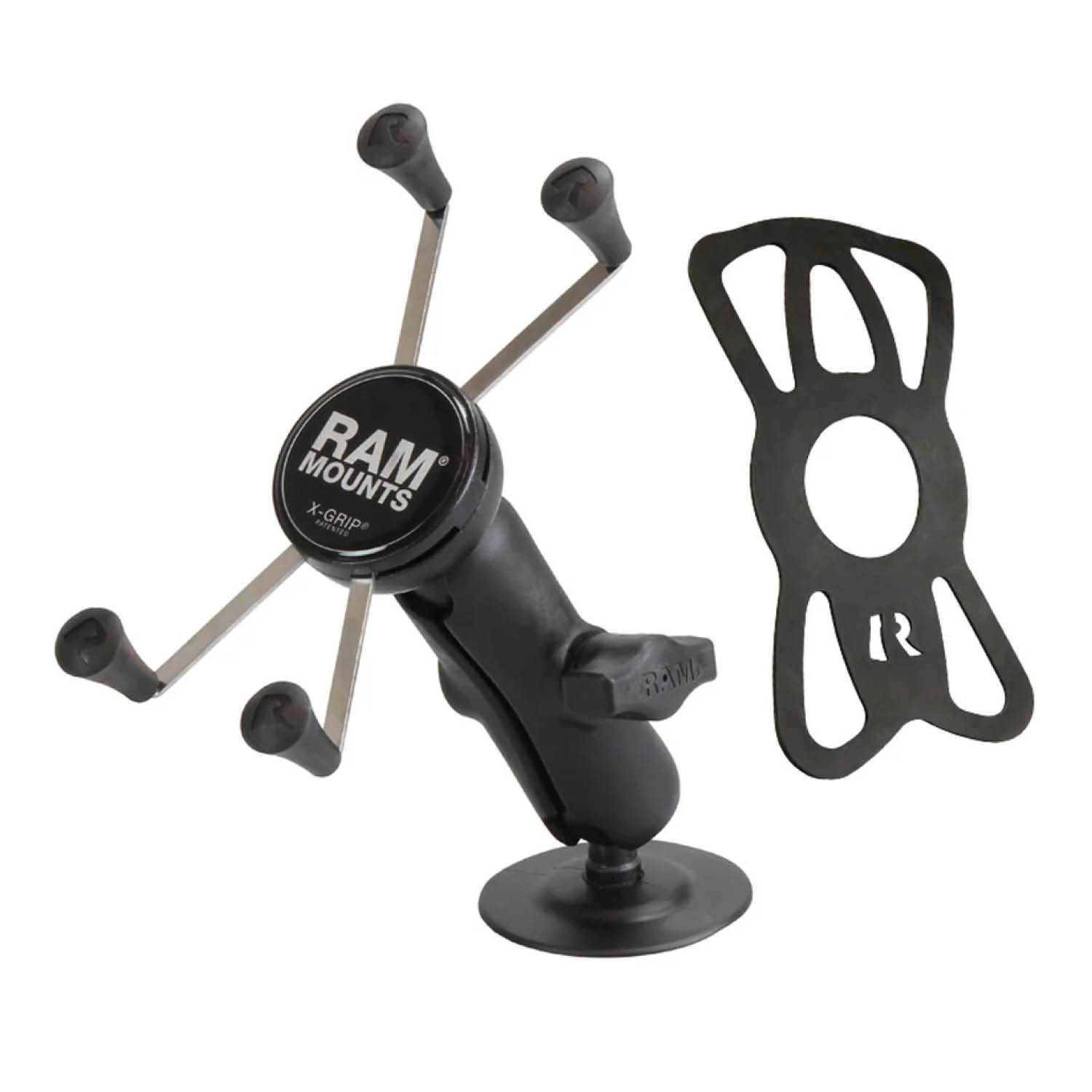 RAM Mounts X-Grip Aufbau-Klebehalterung für Smartphones (Verbundstoff) - Bis 114,3 mm Breite - Mittlerer Verbindungsarm - Runde Klebebasis - B-Kugel (1 Zoll)