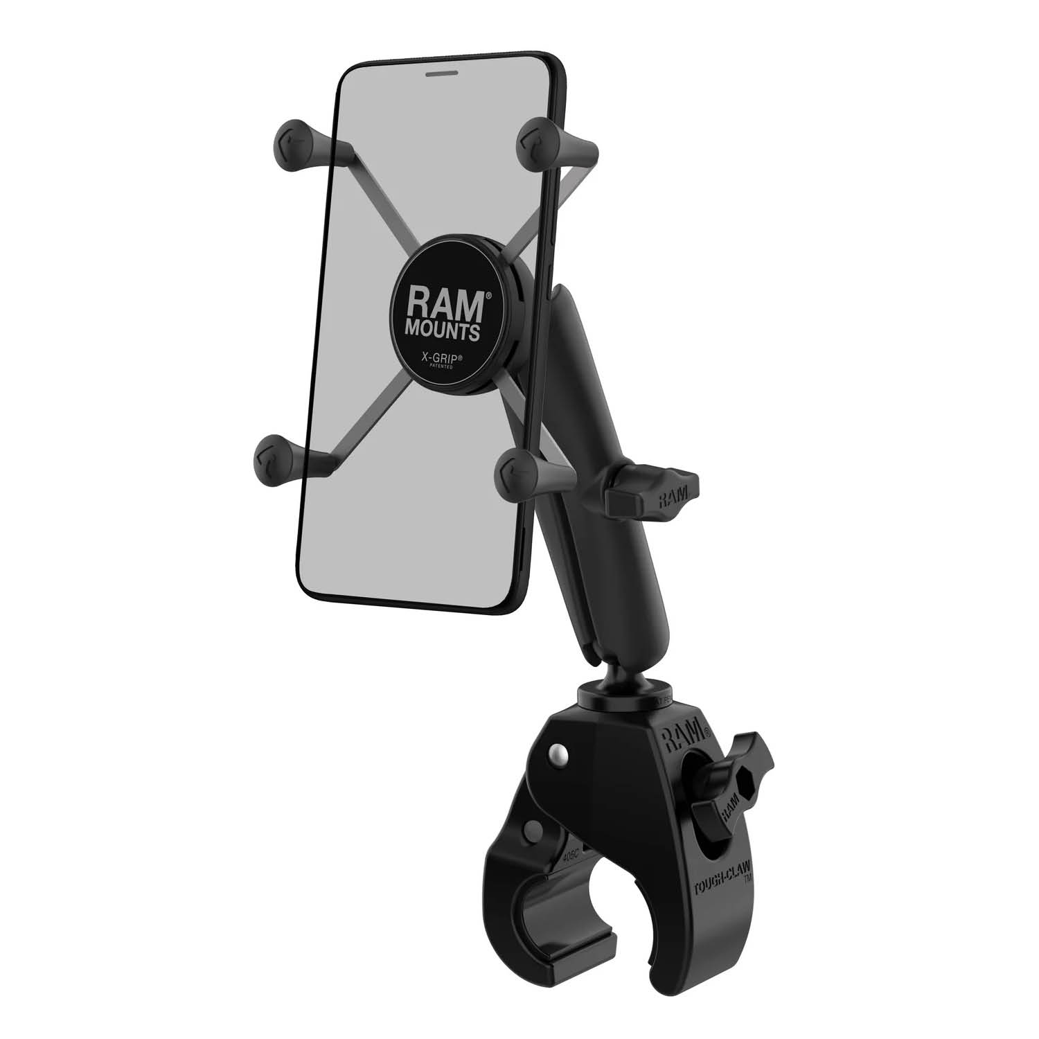RAM Mounts Tough-Claw X-Grip Halterung für Smartphones (bis 114,3 mm Breite) - B-Kugel (1 Zoll), langer Verbindungsarm, Tough-Claw mittel (Durchmesser 25,4-40,64 mm)