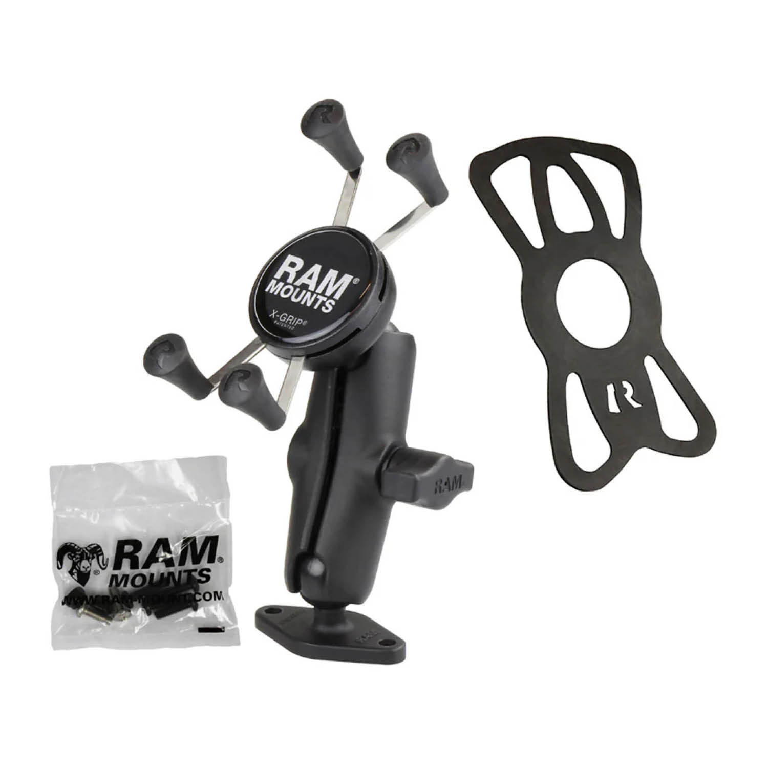 RAM Mounts X-Grip Aufbauhalterung für Smartphones - Bis 82,55 mm Breite - Mittlerer Verbindungsarm - Diamond-Basisplatte (Trapez) - B-Kugel (1 Zoll) - Schrauben-Set