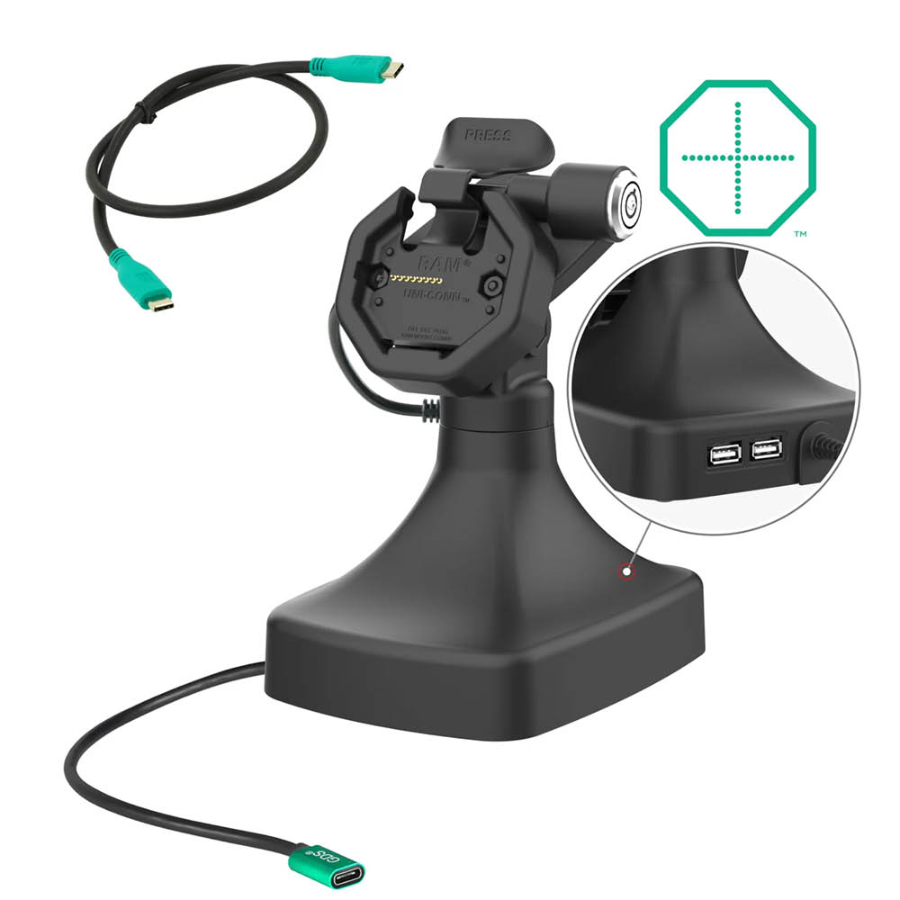 RAM Mounts GDS® Uni-Conn™ Stand-Dockingstation dreh-/schwenkbar - abschließbar, USB-C, 2 USB-A, Pogo Pins rückseitig