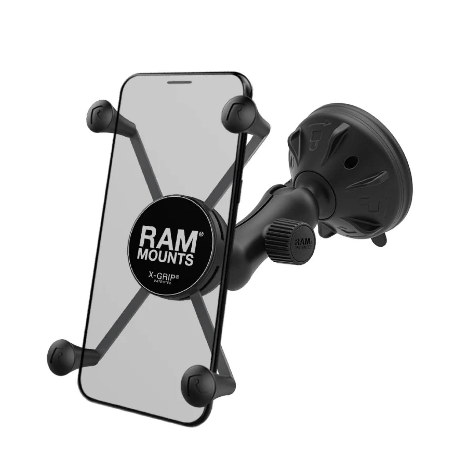 RAM Mounts X-Grip Saugfuß-Halterung für Smartphones (Verbundstoff) - Bis 114,3 mm Breite - Kurzer Verbindungsarm - Twist-Lock Saugfuß - B-Kugel (1 Zoll)