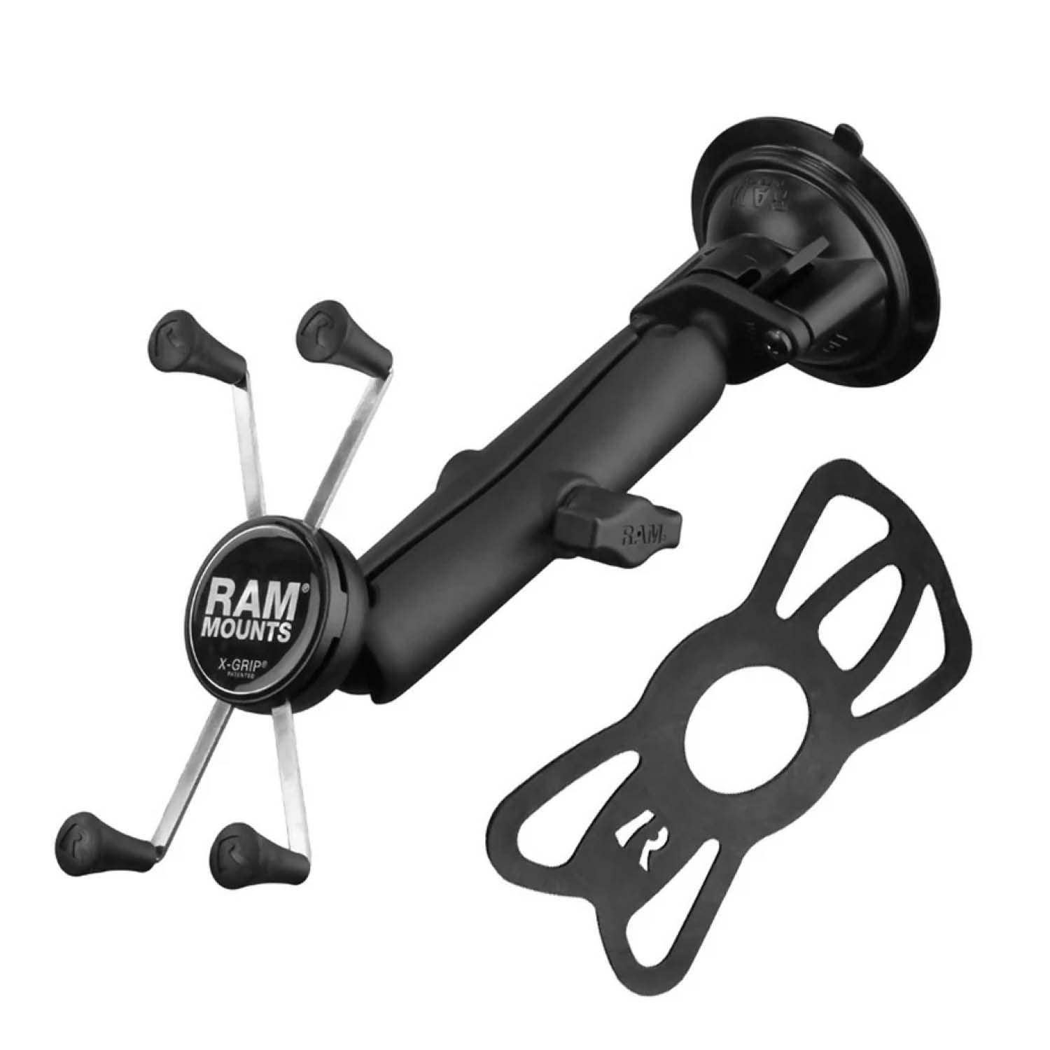 RAM Mounts X-Grip Saugfuß-Halterung für Smartphones - Bis 114,3 mm Breite - Langer Verbindungsarm - Saugfuß mit Trapez-Basiskugel - B-Kugel (1 Zoll) - Schrauben-Set