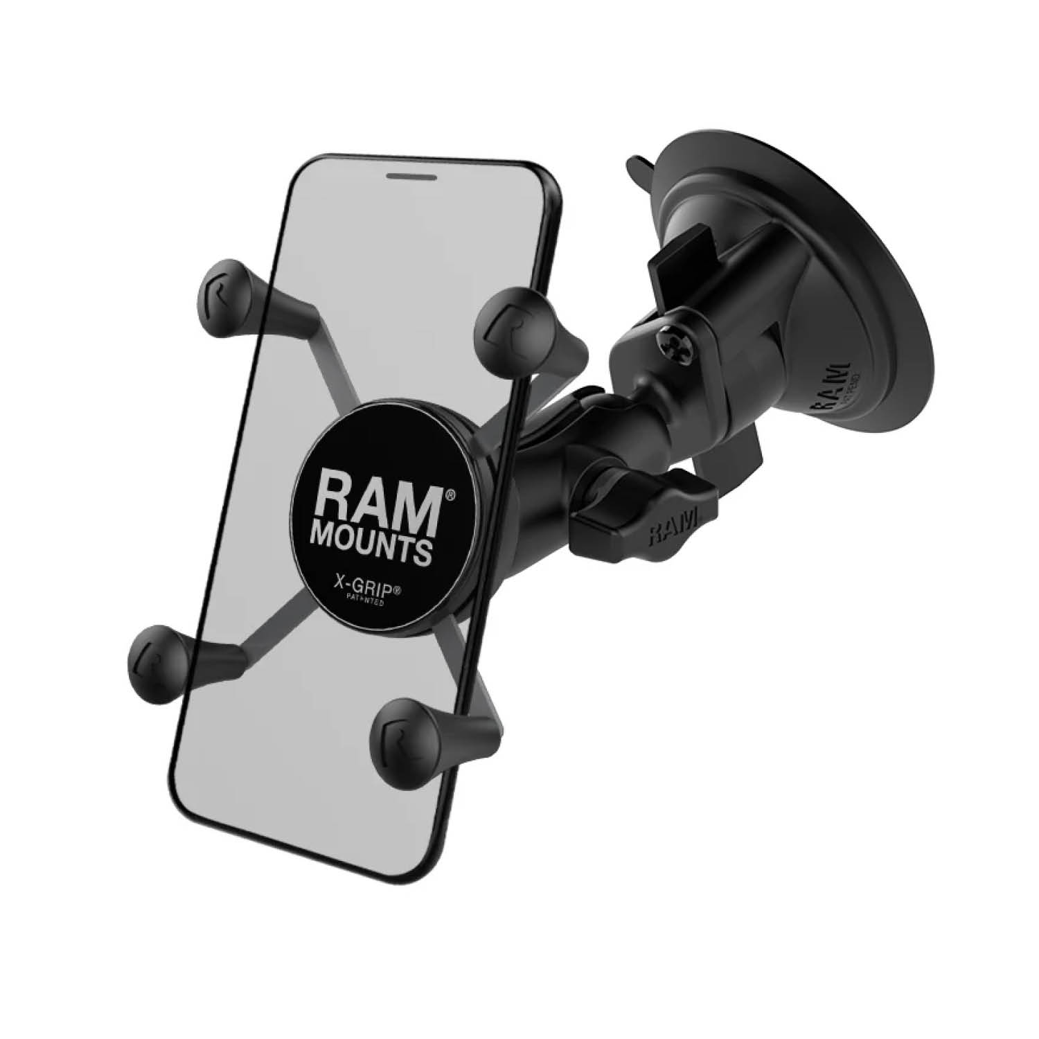 RAM Mounts X-Grip Saugfuß-Halterung für Smartphones - Bis 82,55 mm Breite - Kurzer Verbindungsarm - Saugfuß mit Trapez-Basiskugel - B-Kugel (1 Zoll) - Schrauben-Set