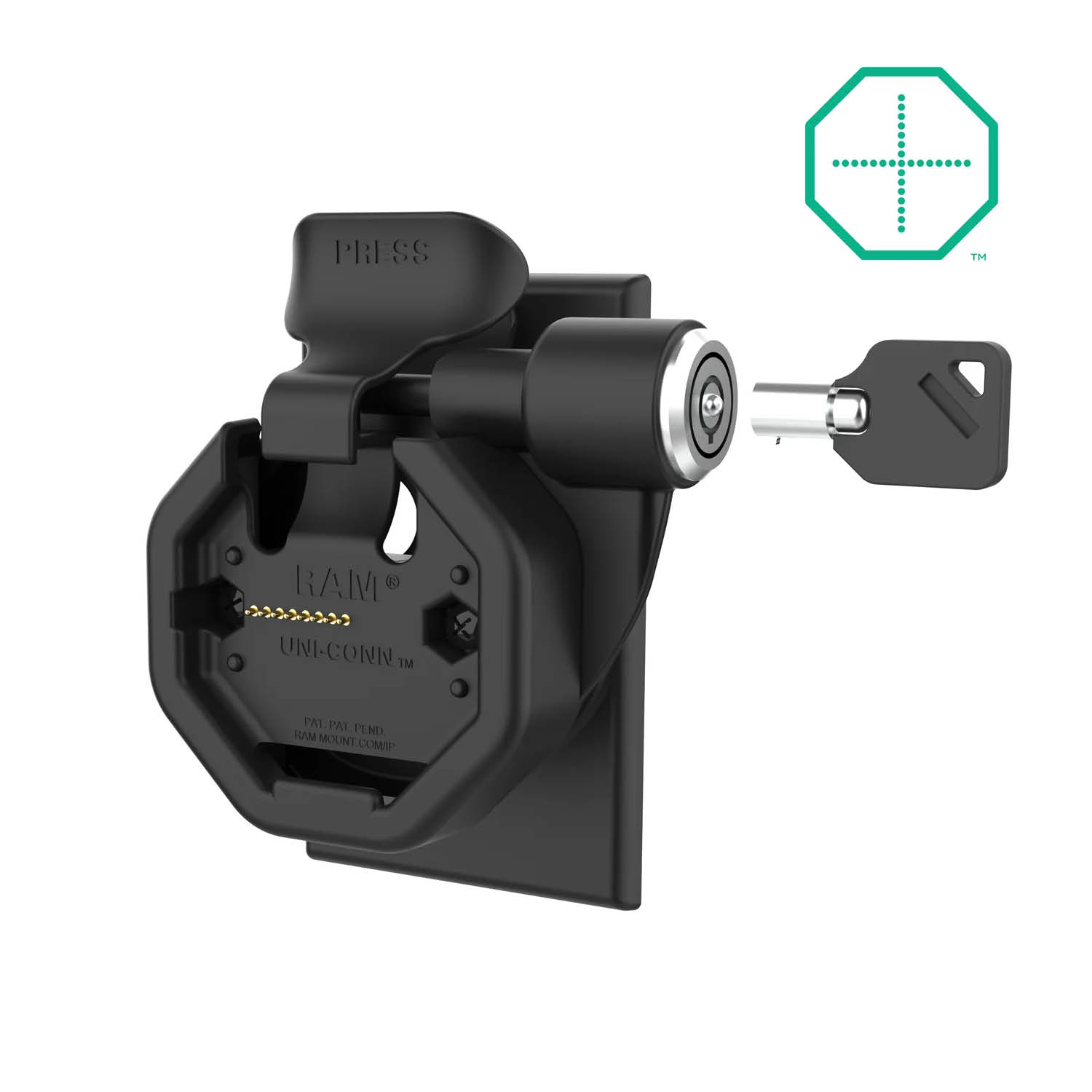 RAM Mounts GDS Uni-Conn Snap-In Wand-Ladestation mit PoE - Abschließbar - Rückseitige Pogo-Pads - JST-Stecker