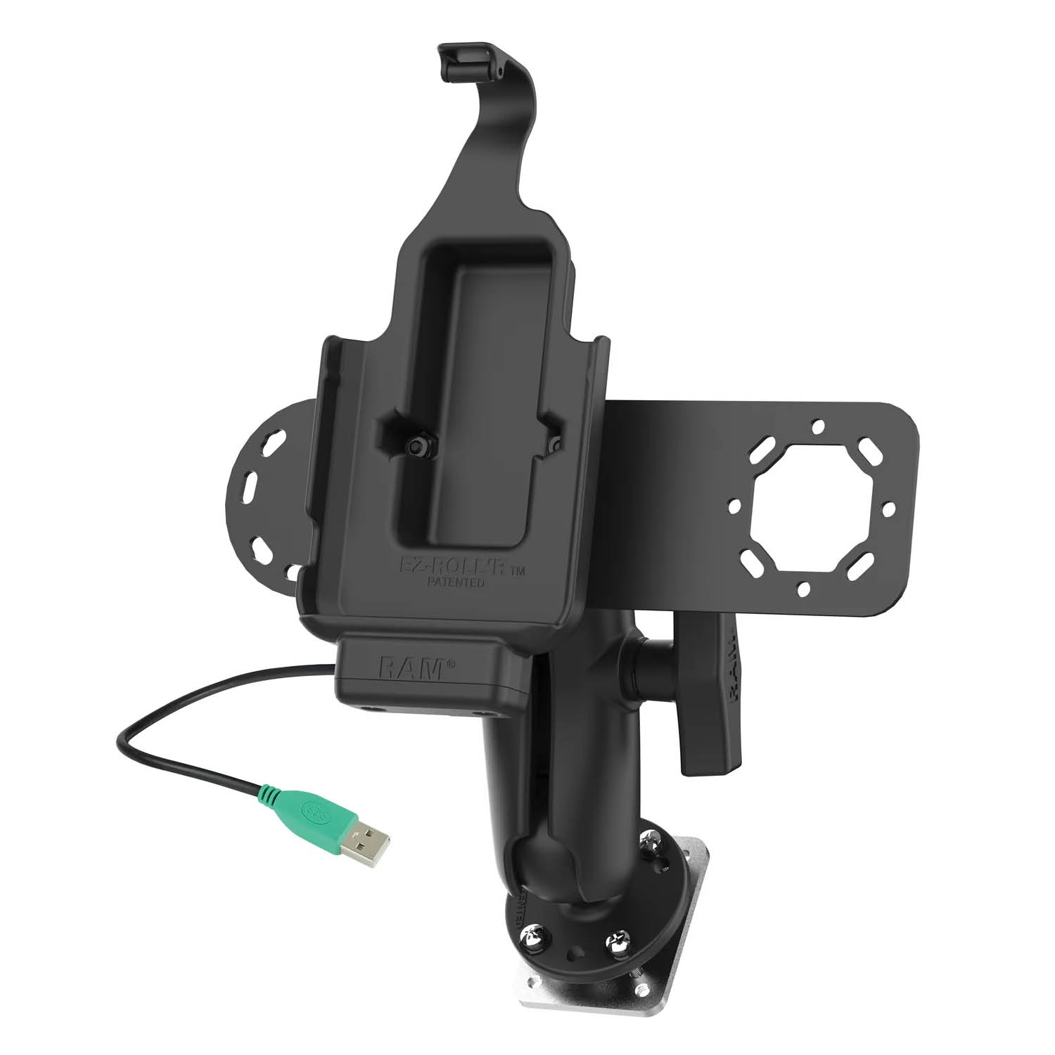 RAM Mounts Fahrzeug-Ladestation für Samsung XCover7 Pro & 6 Pro mit Aina PTT Vorrichtung - C-Kugel (1,5 Zoll), 4-Loch AMPS