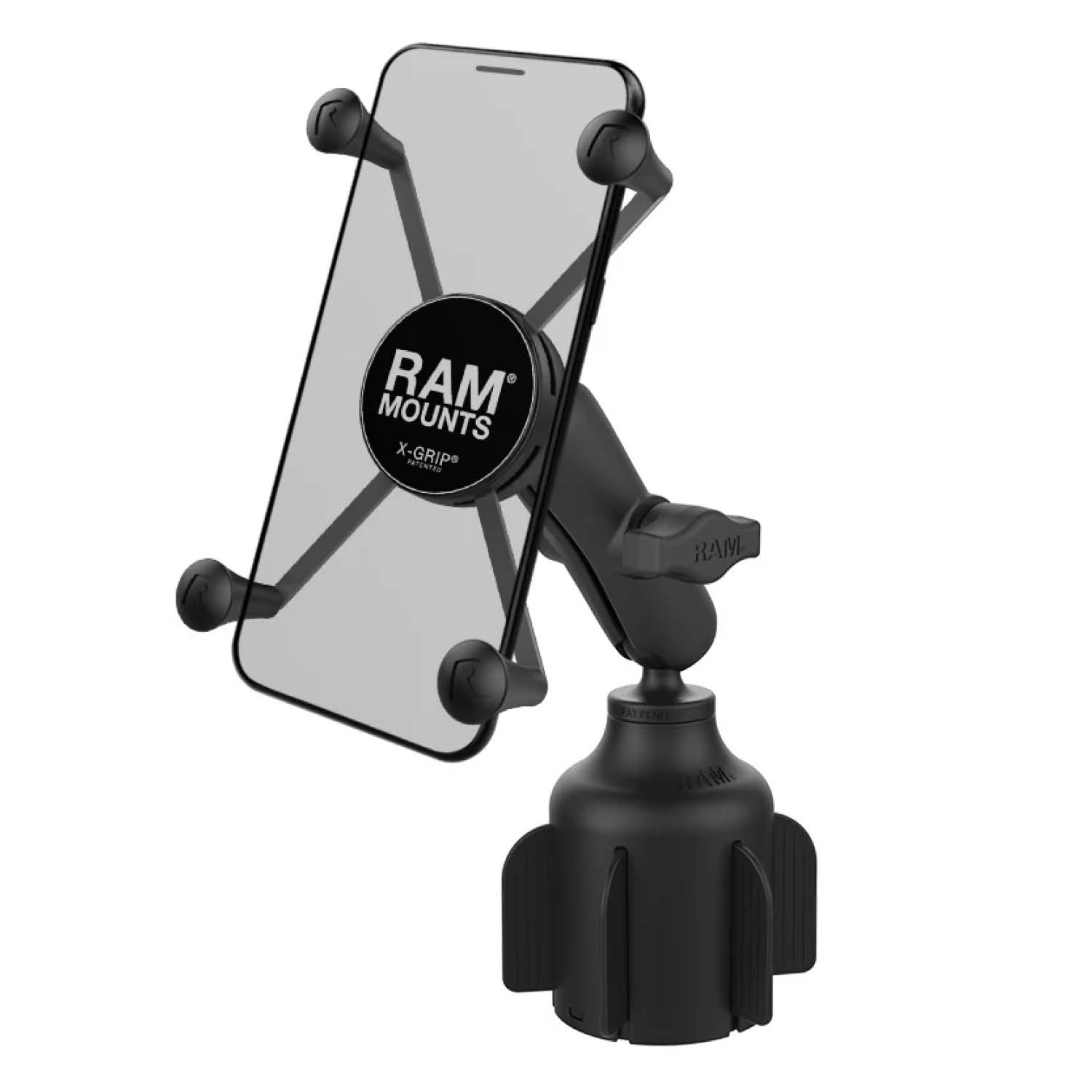 RAM Mounts X-Grip Fahrzeug-Halterung für Smartphones (Verbundstoff) - Bis 114,3 mm Breite - Mittlerer Verbindungsarm - Getränkehalter Basiskugel (Durchmesser 65,27 mm bis 88,9 mm) - B-Kugel (1 Zoll)