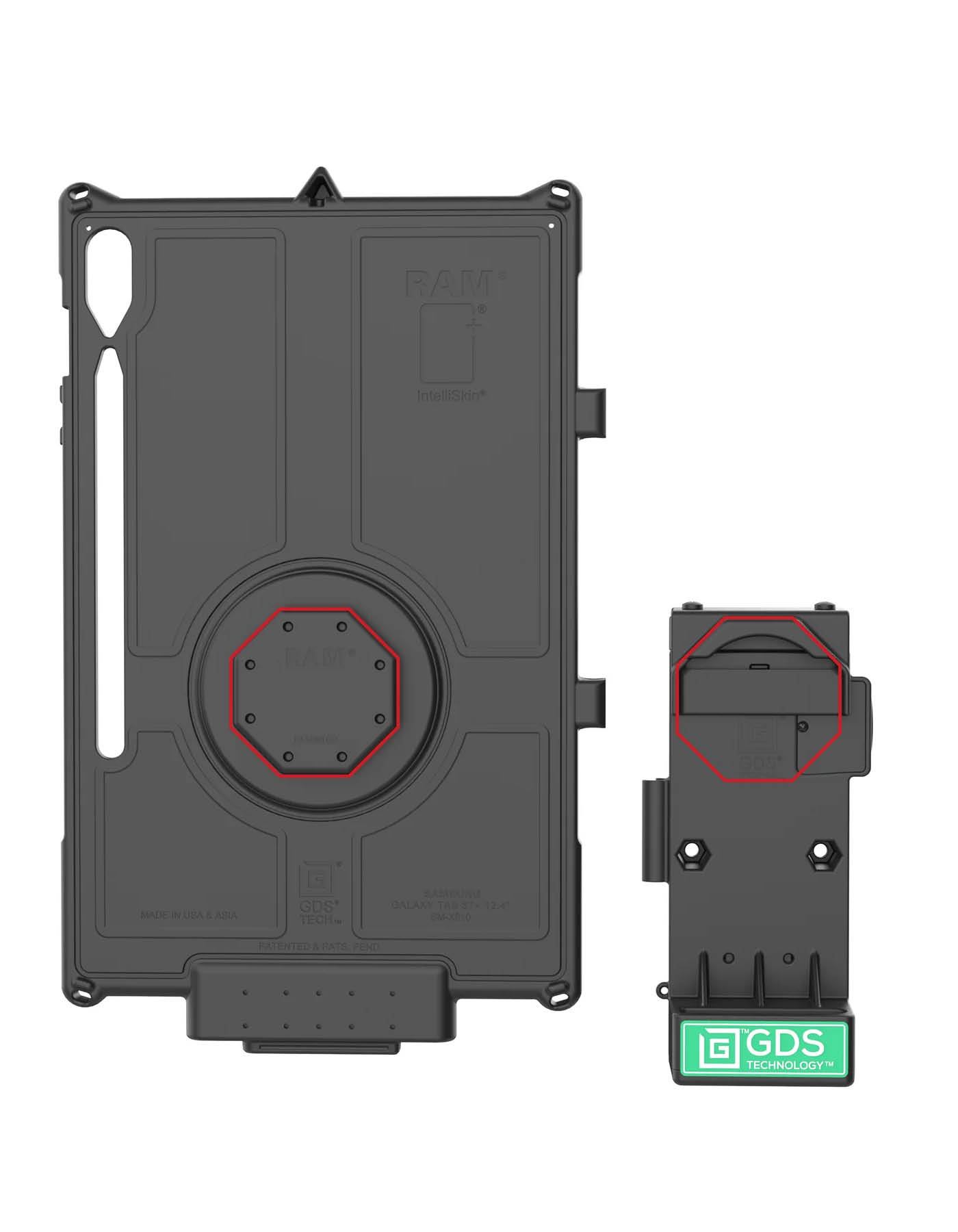 RAM Mounts GDS Uni-Conn Ladestation mit Sprungfeder - USB-C Eingang, 2-Loch AMPS-Aufnahme