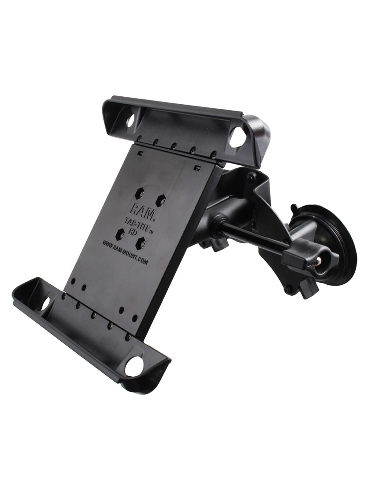 RAM Mounts Doppel-Saugfuss-Halterung für Apple iPad 1-4 - B-Kugel (1 Zoll), Tab-Tite Halteschale, mittlerer Verbindungsarm (langer Feststellhebel)