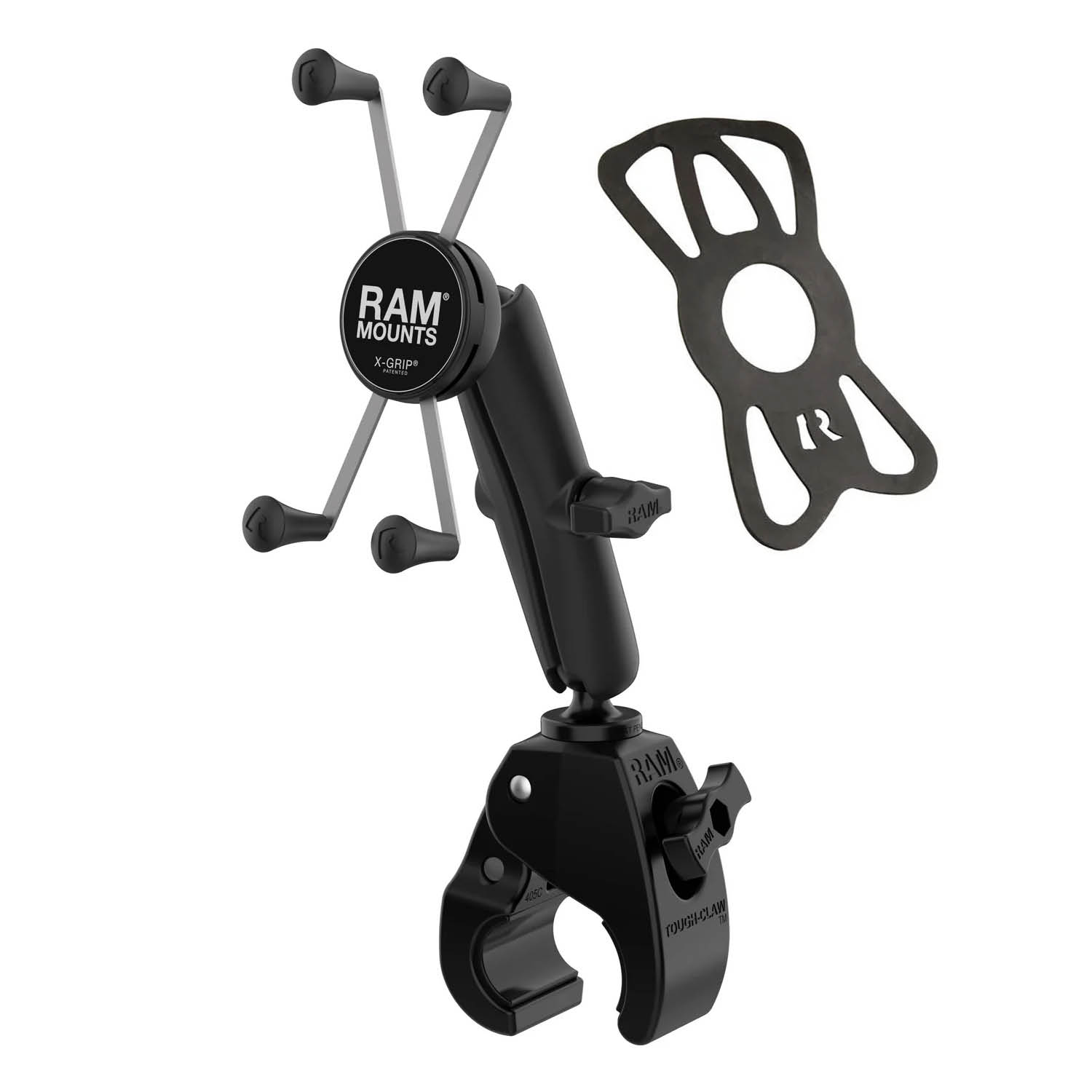 RAM Mounts Tough-Claw X-Grip Halterung für Smartphones (bis 114,3 mm Breite) - B-Kugel (1 Zoll), langer Verbindungsarm, Tough-Claw mittel (Durchmesser 25,4-40,64 mm)
