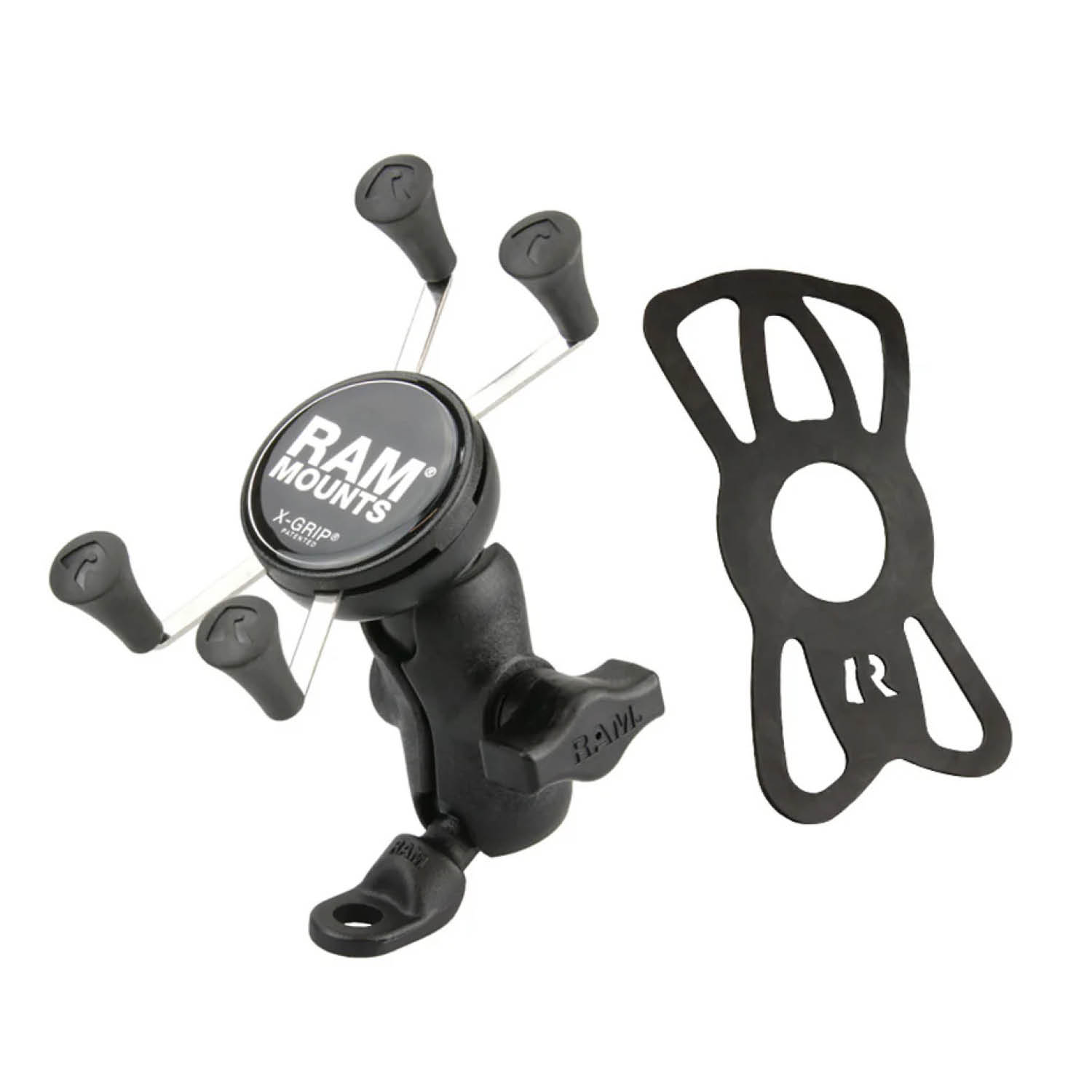 RAM Mounts X-Grip Motorrad-Halterung für Smartphones (Verbundstoff) - Bis 82,55 mm Breite - Kurzer Verbindungsarm - Angewinkelte Kugelbasis (9 mm Bohrung) - B-Kugel (1 Zoll)