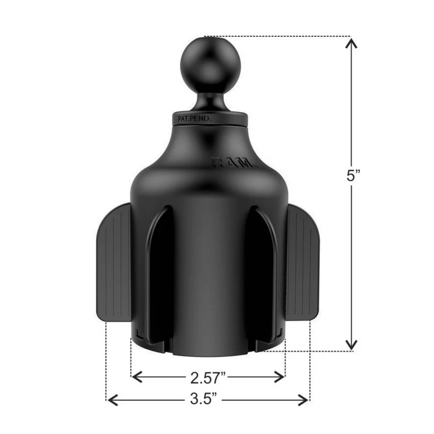 RAM Mounts X-Grip Fahrzeug-Halterung für Smartphones (Verbundstoff) - Bis 114,3 mm Breite - Mittlerer Verbindungsarm - Getränkehalter Basiskugel (Durchmesser 65,27 mm bis 88,9 mm) - B-Kugel (1 Zoll)