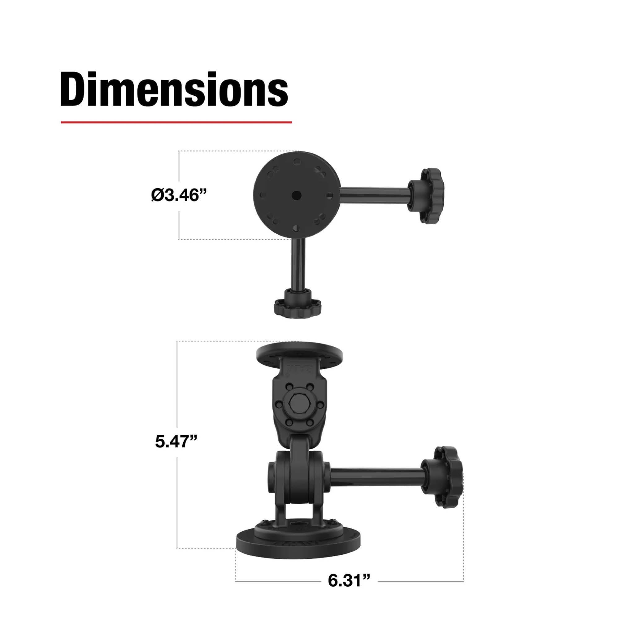 RAM Mounts Doppel-Drehgelenk-Halterung mit Magnet-Basis (88 mm Durchmesser) und Arretier-Adaptern - 2-/4-Loch AMPS