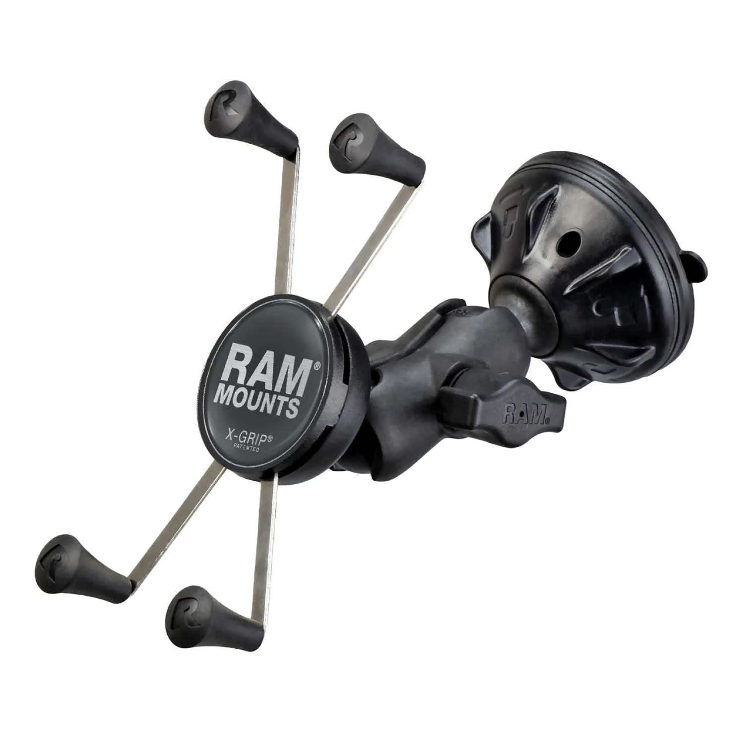 RAM Mounts X-Grip Might Buddy Saugfuß-Halterung für Smartphones (Verbundstoff) - Bis 114,3 mm Breite - Kurzer Verbindungsarm - Twist-Lock Saugfuß - B-Kugel (1 Zoll)