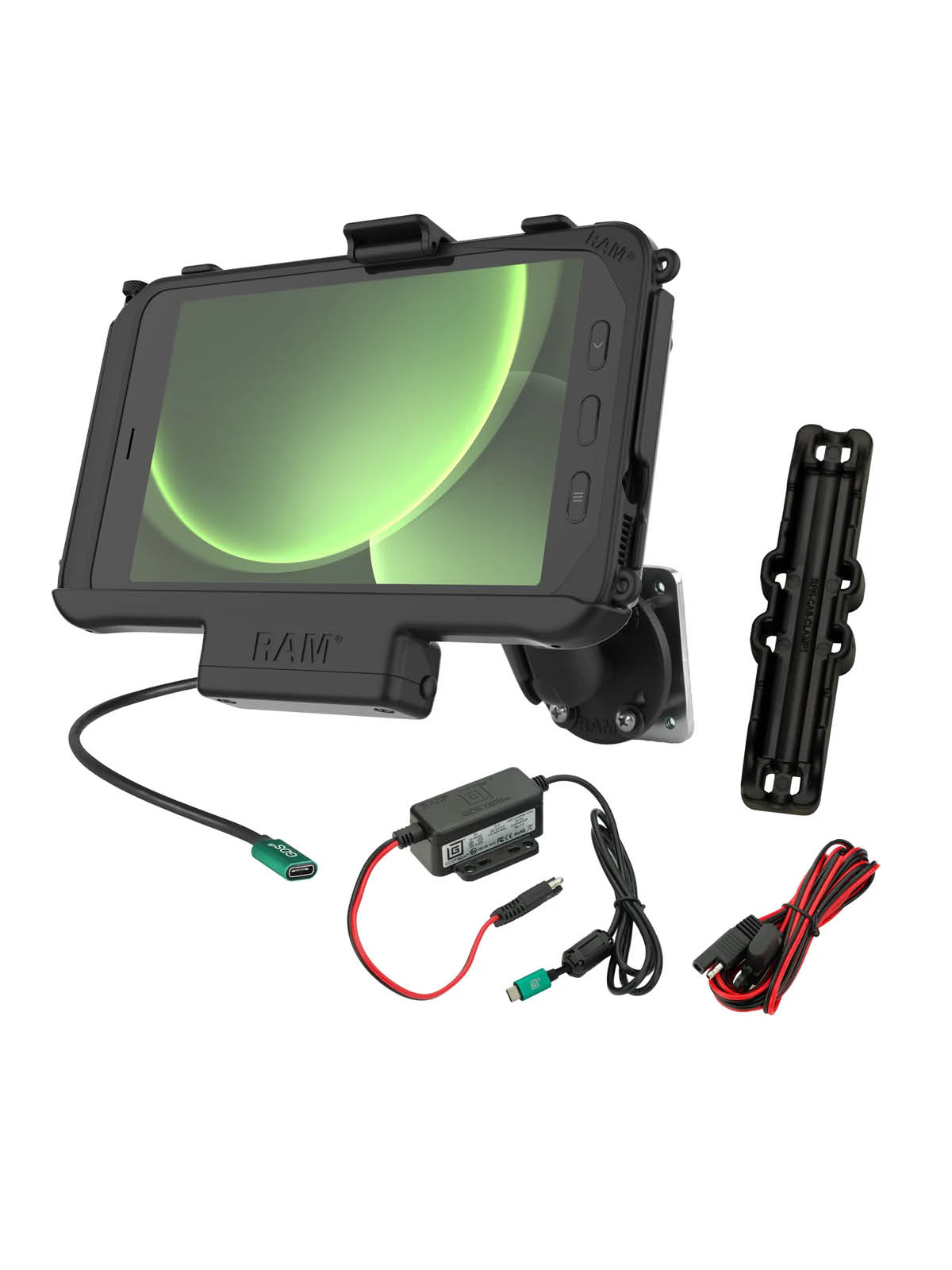 RAM Mounts EZ-Roll'r Fahrzeug-Ladestation für Samsung Tab Active5 & 3 - C-Kugel (1,5 Zoll) mit Gegenplatte, USB-C Eingang