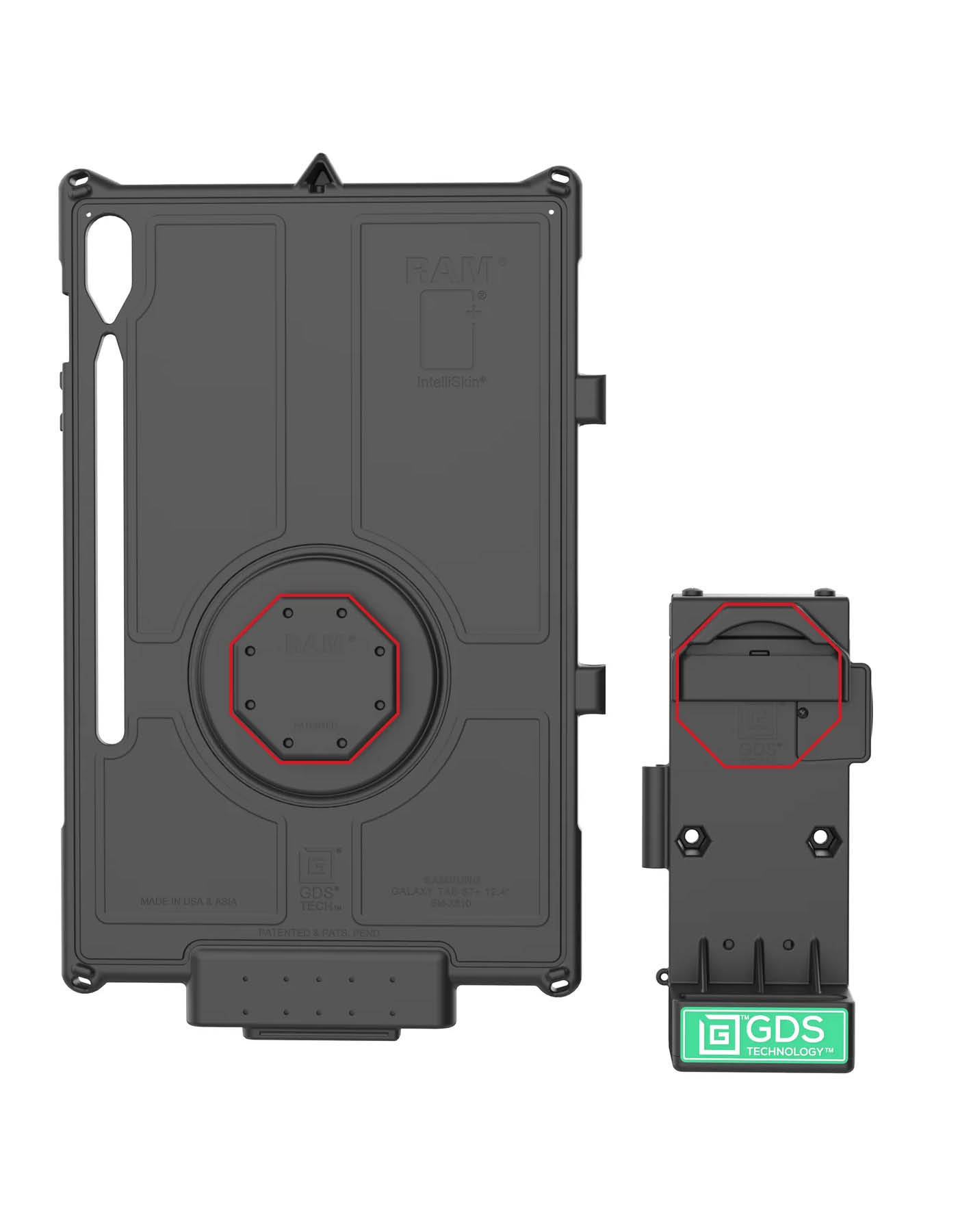 RAM Mounts GDS Uni-Conn Ladestation mit Sprungfeder - abschließbar, USB-C Eingang, 2-Loch AMPS-Aufnahme