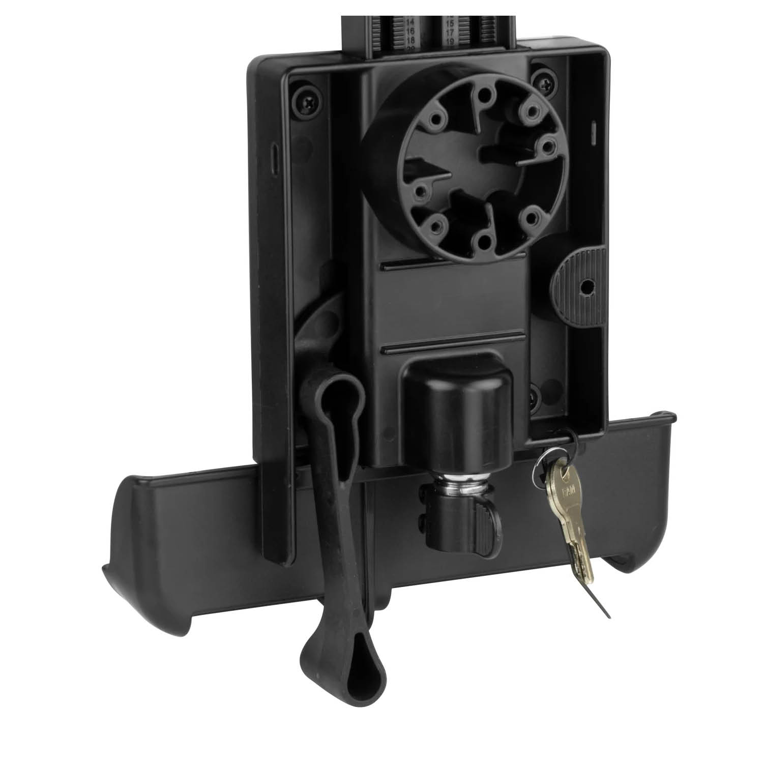 RAM Mounts Tab-Lock (abschließbar) Universal Halteschale für Panasonic FZ-G2, FZ-A3, Getac UX10 und weitere Tablets bis zu 10 Zoll - AMPS-Aufnahme, Schrauben-Set
