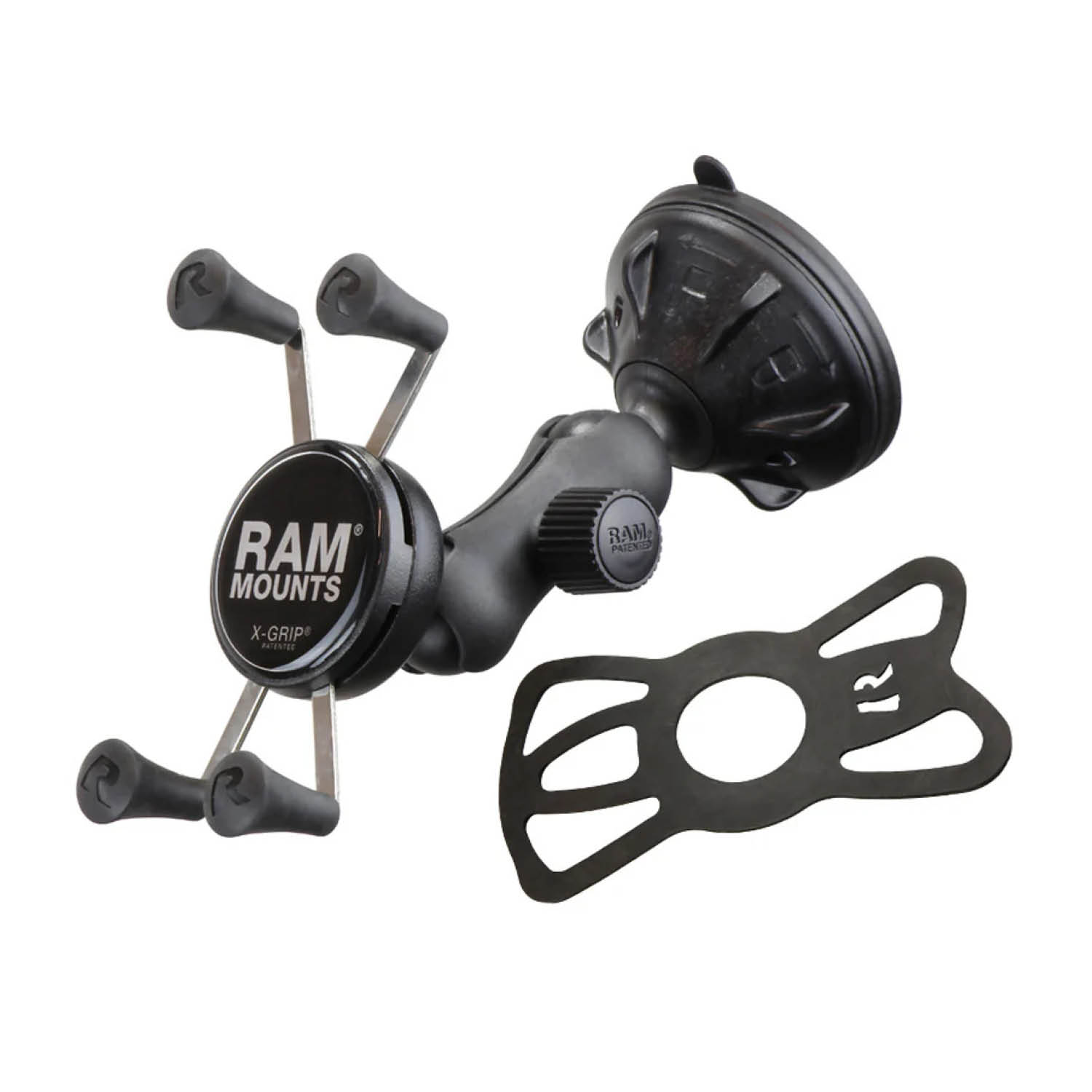 RAM Mounts X-Grip Saugfuß-Halterung für Smartphones (Verbundstoff) - Bis 82,55 mm Breite - Kurzer Verbindungsarm - Twist-Lock Saugfuß - B-Kugel (1 Zoll)