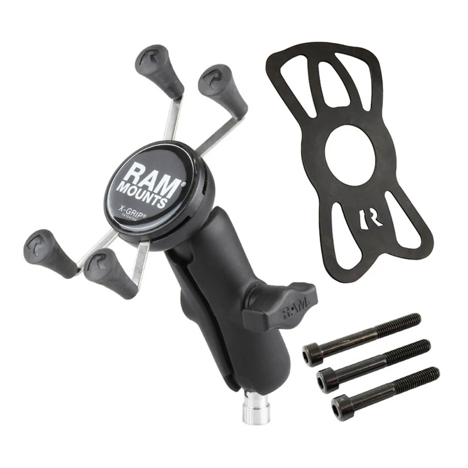 RAM Mounts X-Grip Motorrad-Halterung für Smartphones - Bis 82,55 mm Breite - Mittlerer Verbindungsarm - Kugel für Lenkerkopf mit M8-Schrauben - B-Kugel (1 Zoll) - Schrauben-Set