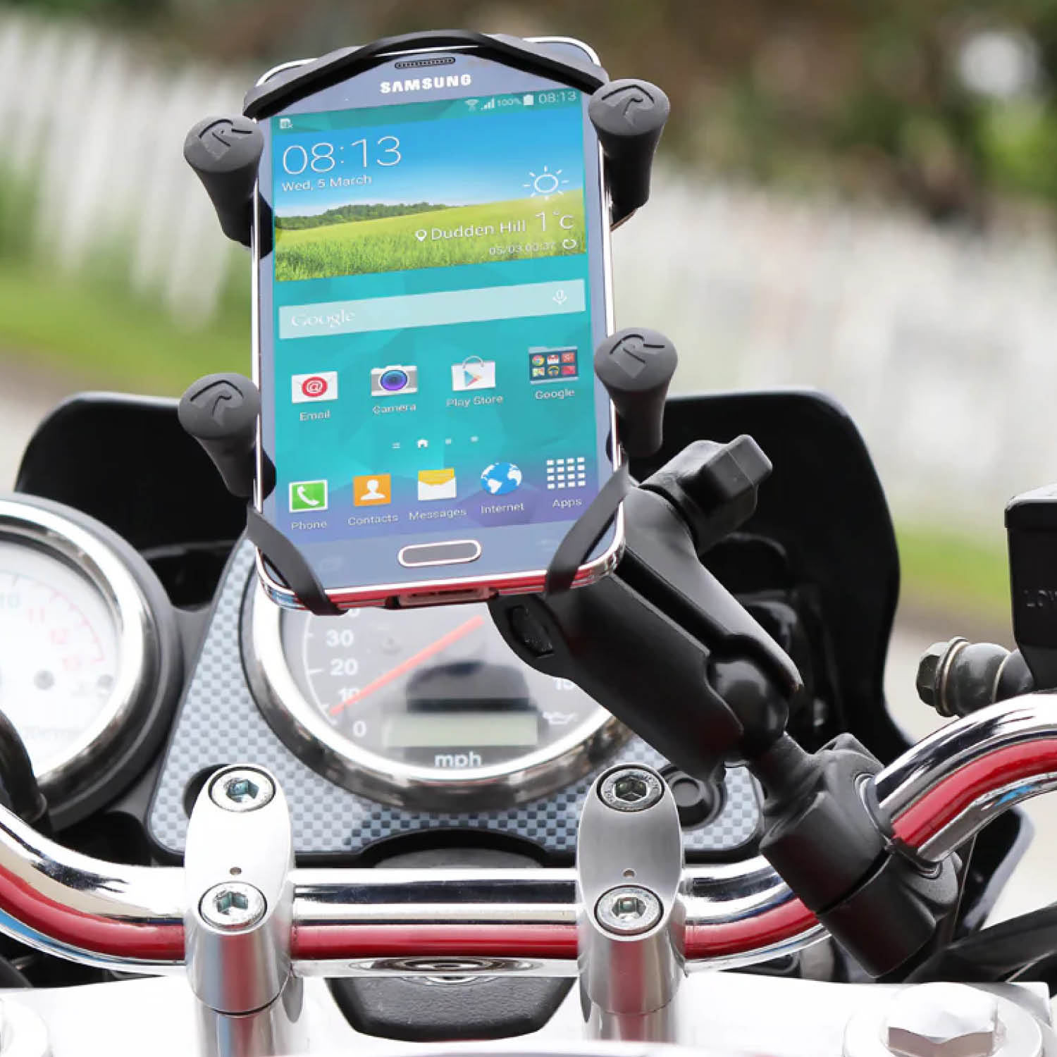 RAM Mounts X-Grip Motorrad-Halterung für Smartphones - Bis 82,55 mm Breite - Mittlerer Verbindungsarm - Torque Rohrschelle (Durchmesser 19,05 mm bis 25,4 mm) - B-Kugel (1 Zoll)