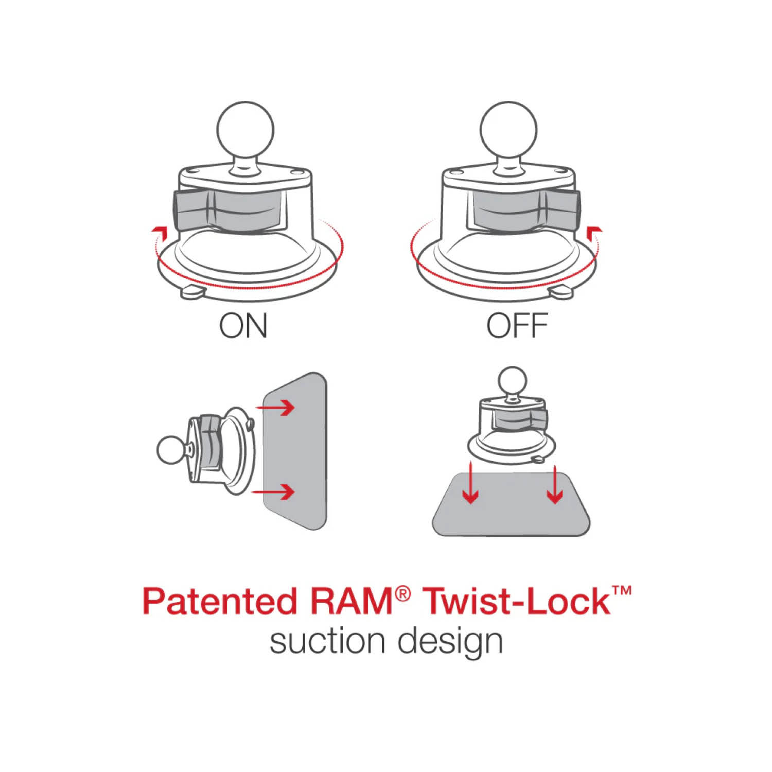 RAM Mounts X-Grip Saugfuß-Halterung für Smartphones - Bis 82,55 mm Breite - Kurzer Verbindungsarm - Saugfuß mit Trapez-Basiskugel - B-Kugel (1 Zoll) - Schrauben-Set