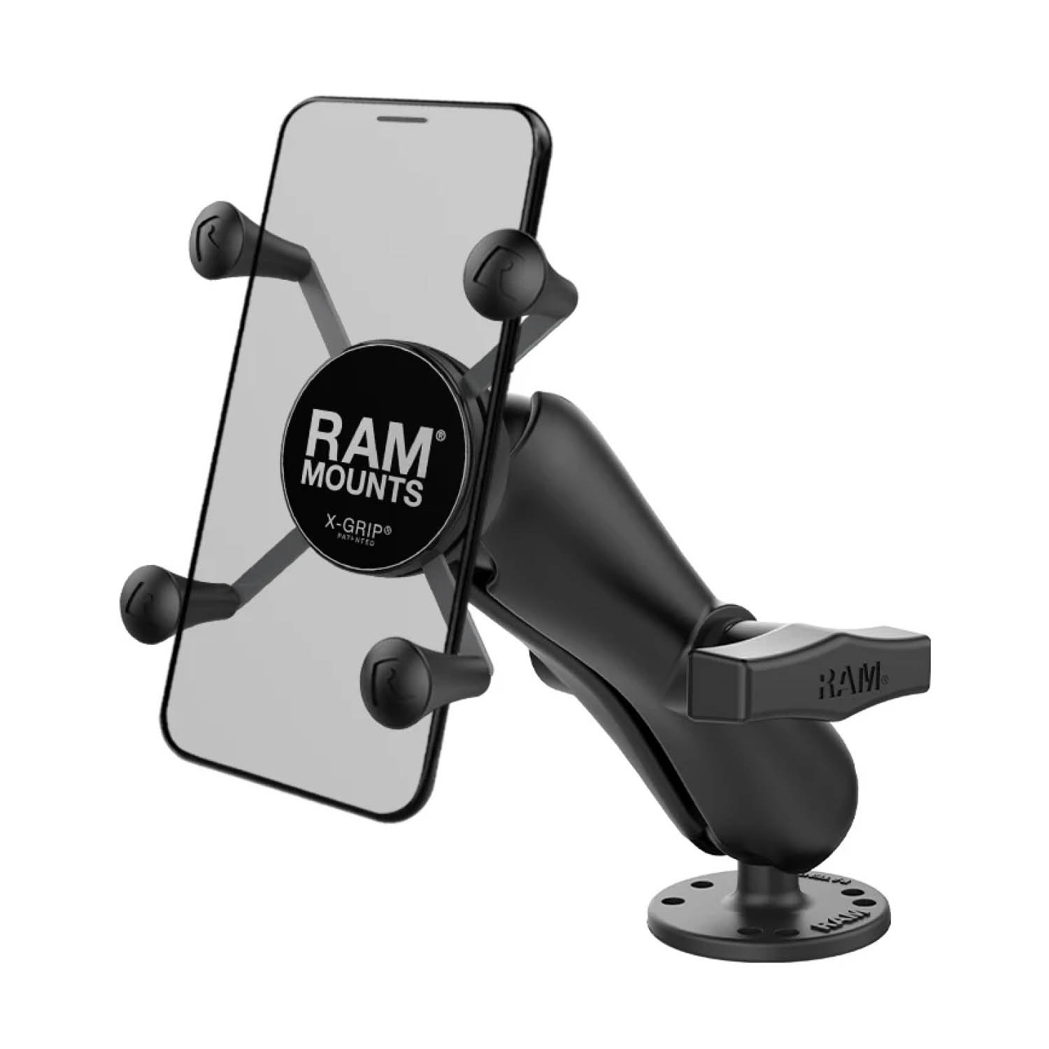 RAM Mounts X-Grip Aufbauhalterung für Smartphones - Bis 82,55 mm Breite - Mittlerer Verbindungsarm - Runde Basisplatte (AMPS) - C-Kugel (1,5 Zoll) - Schrauben-Set