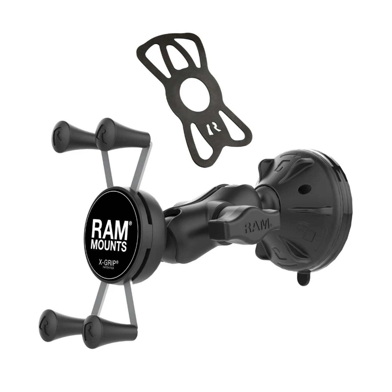 RAM Mounts X-Grip Saugfuß-Halterung für Smartphones (Verbundstoff) - Bis 82,55 mm Breite - Kurzer Verbindungsarm - Twist-Lock Saugfuß - B-Kugel (1 Zoll)
