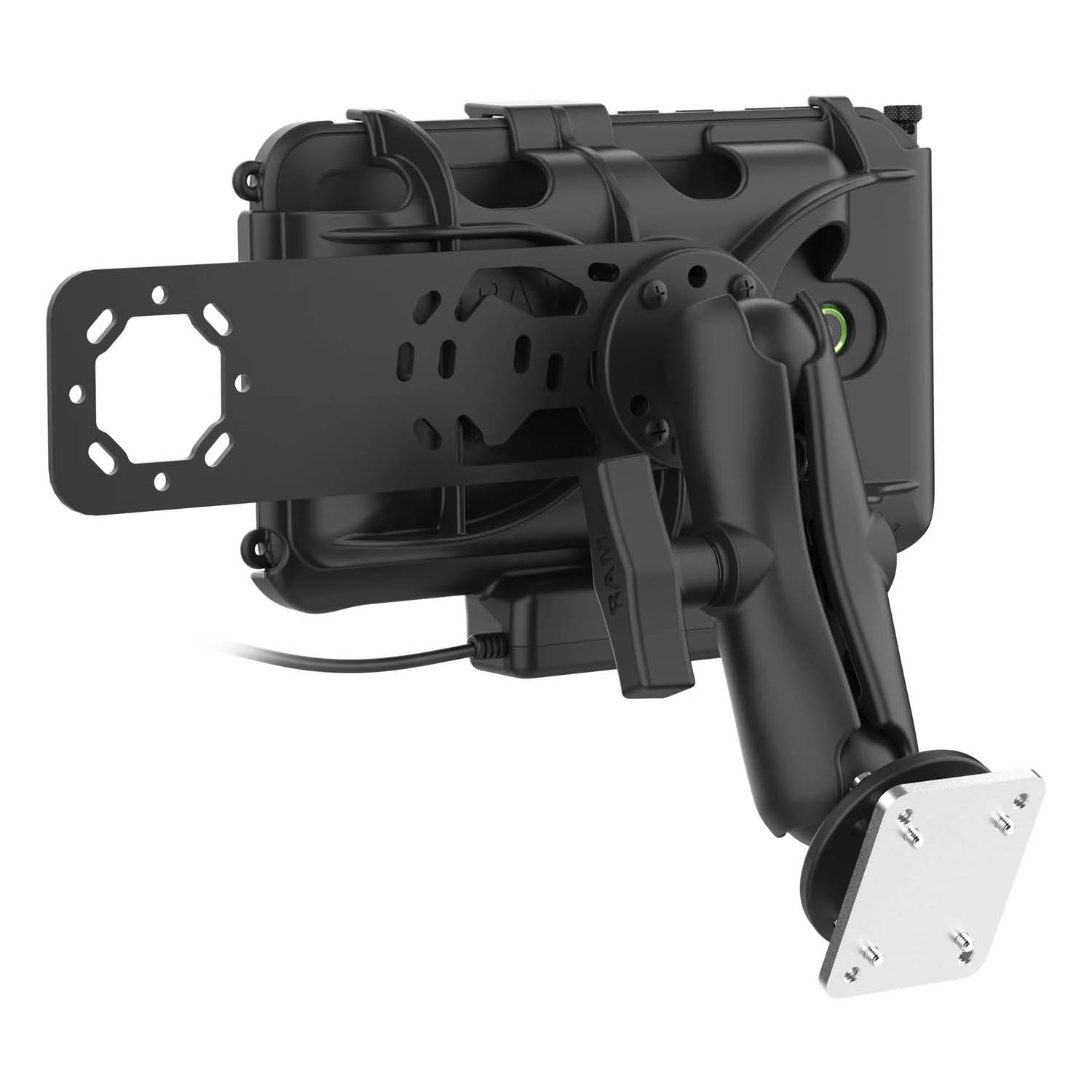 RAM Mounts Fahrzeug-Ladestation für Samsung Tab Active5 mit Aina PTT Vorrichtung - C-Kugel (1,5 Zoll), 4-Loch AMPS