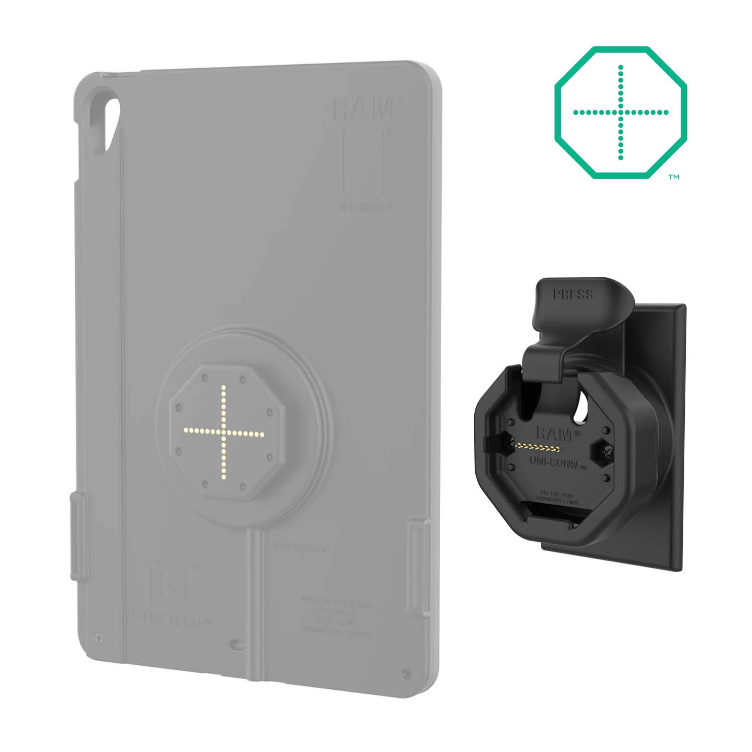 RAM Mounts GDS Uni-Conn Snap-In Wand-Ladestation mit PoE - Rückseitige Pogo-Pads - JST-Stecker