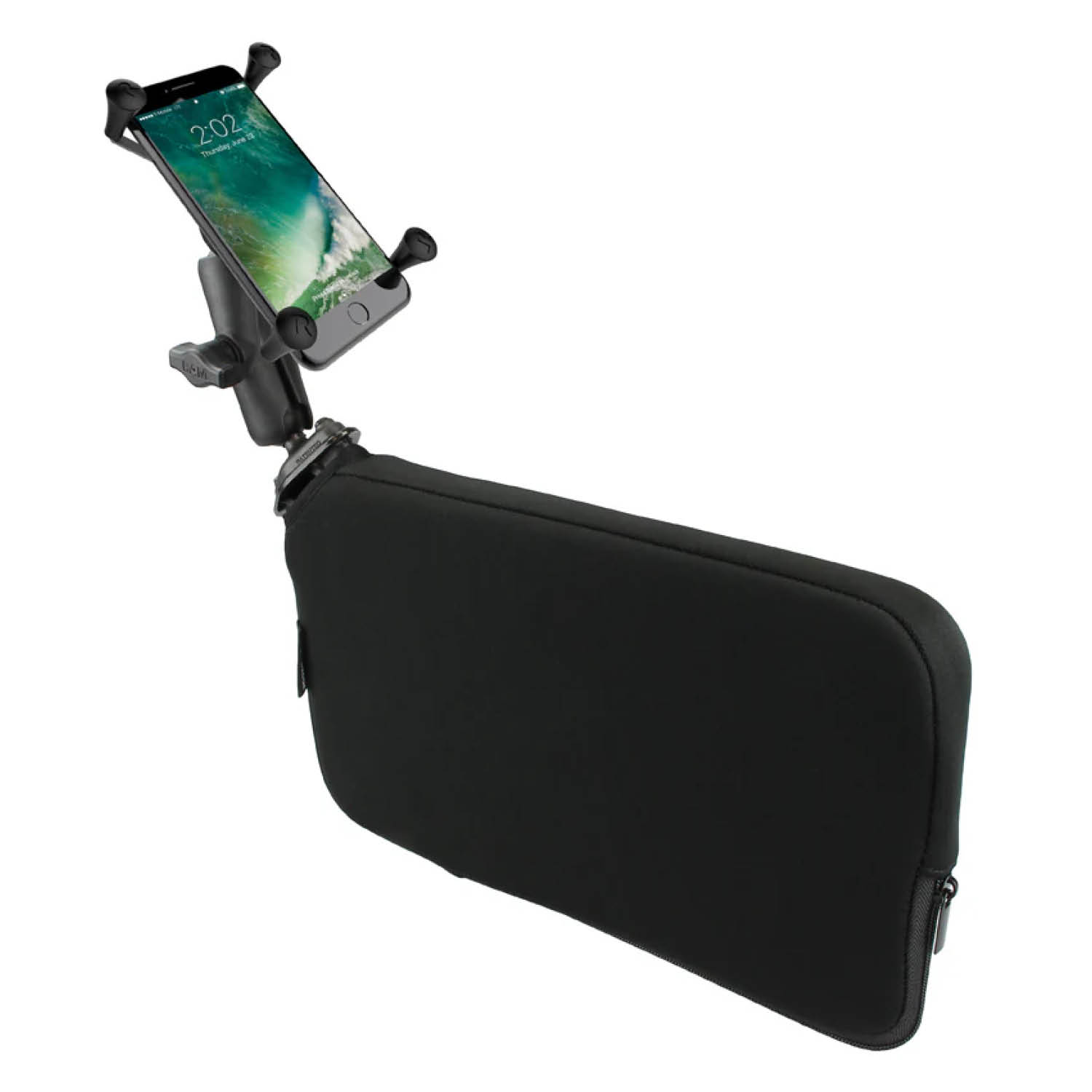 RAM Mounts X-Grip Fahrzeug-Halterung für Smartphones (Verbundstoff) - Bis 114,3 mm Breite - Mittlerer Verbindungsarm - Tough-Wedge Basis mit Trapez-Kugel (Aufblasbar) - B-Kugel (1 Zoll)