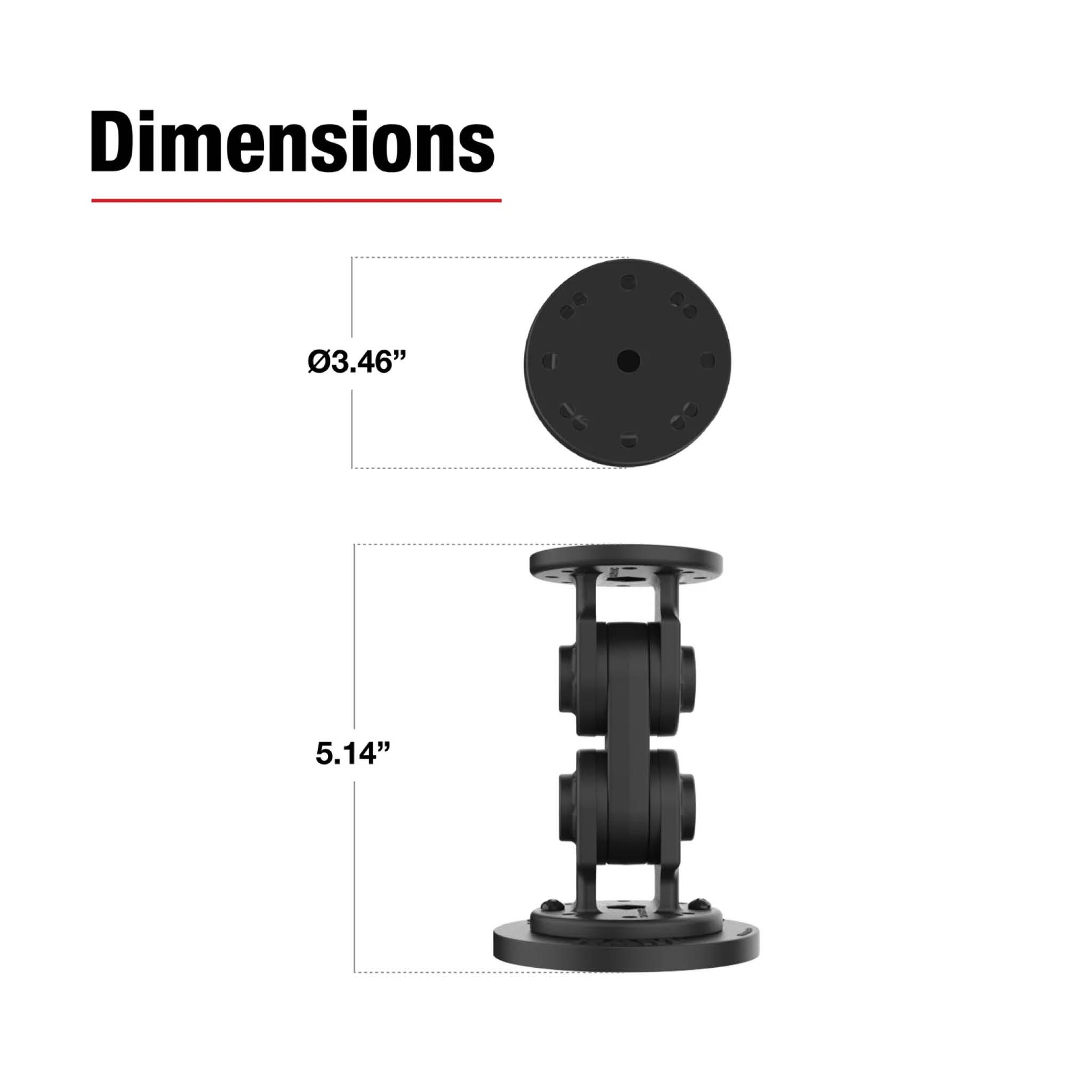 RAM Mounts Doppel-Drehgelenk-Halterung (gerade) mit Magnet-Basis (88 mm Durchmesser) - 2-/4-Loch AMPS