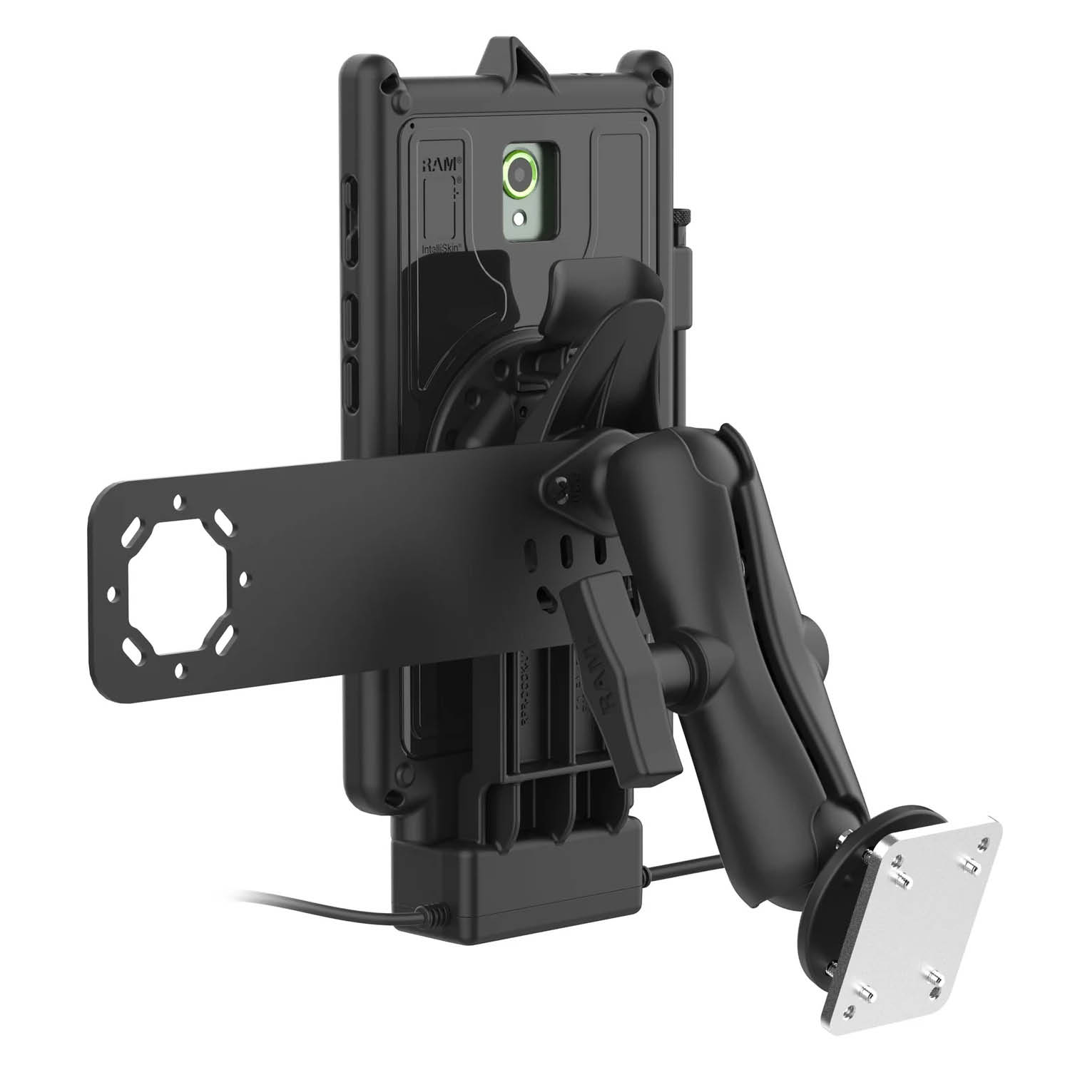 RAM Mounts GDS Uni-Conn Fahrzeug-Ladestation für Samsung Tab Active5 mit Aina PTT Vorrichtung - C-Kugel (1,5 Zoll), 4-Loch AMPS