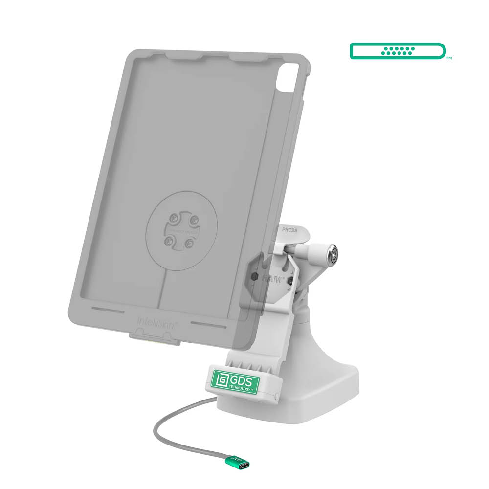 RAM Mounts GDS Uni-Conn Stand-Dockingstation mit Schlüsselverriegelung (Rechts) - Dreh- & Schwenkbar - USB-C & Dual USB-A-Anschluss - Grau