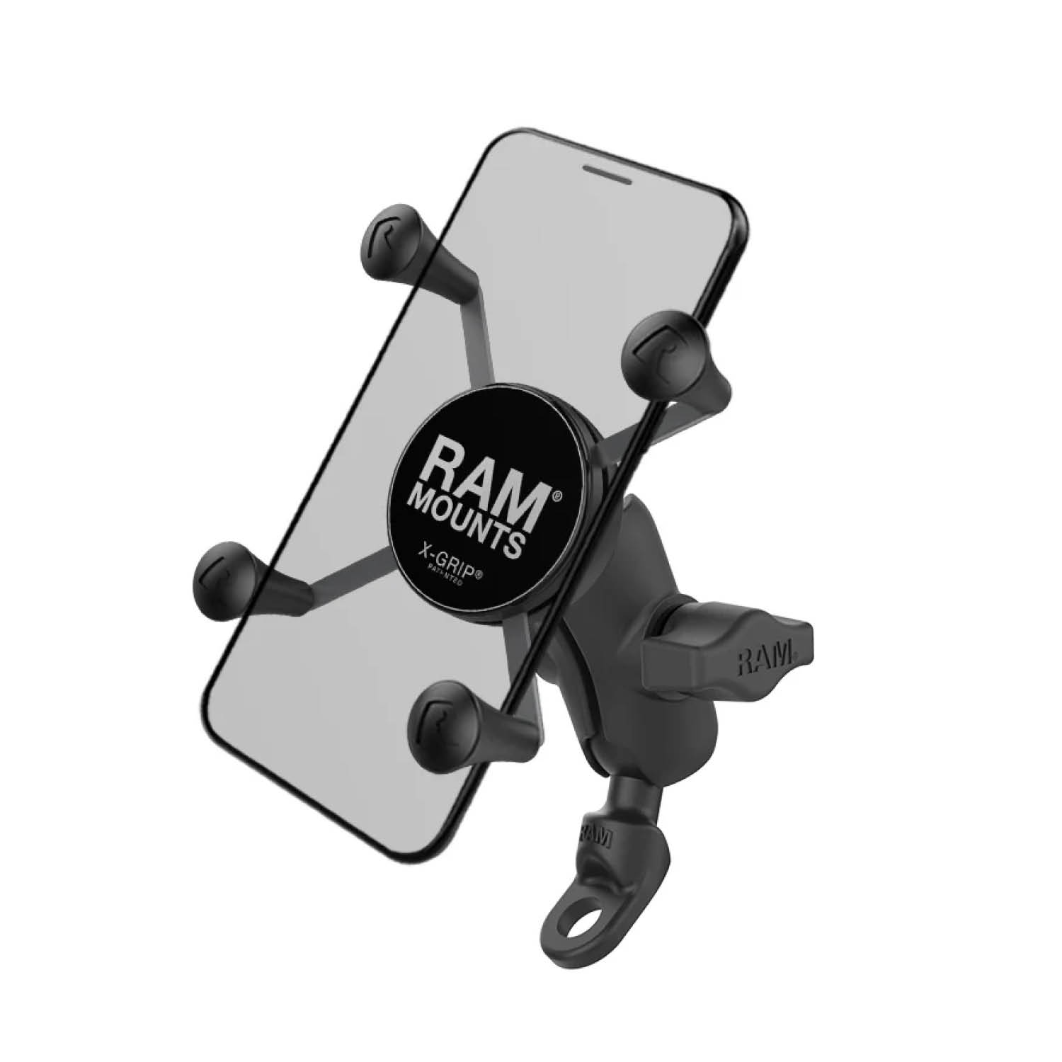 RAM Mounts X-Grip Motorrad-Halterung für Smartphones (Verbundstoff) - Bis 82,55 mm Breite - Kurzer Verbindungsarm - Angewinkelte Kugelbasis (9 mm Bohrung) - B-Kugel (1 Zoll)