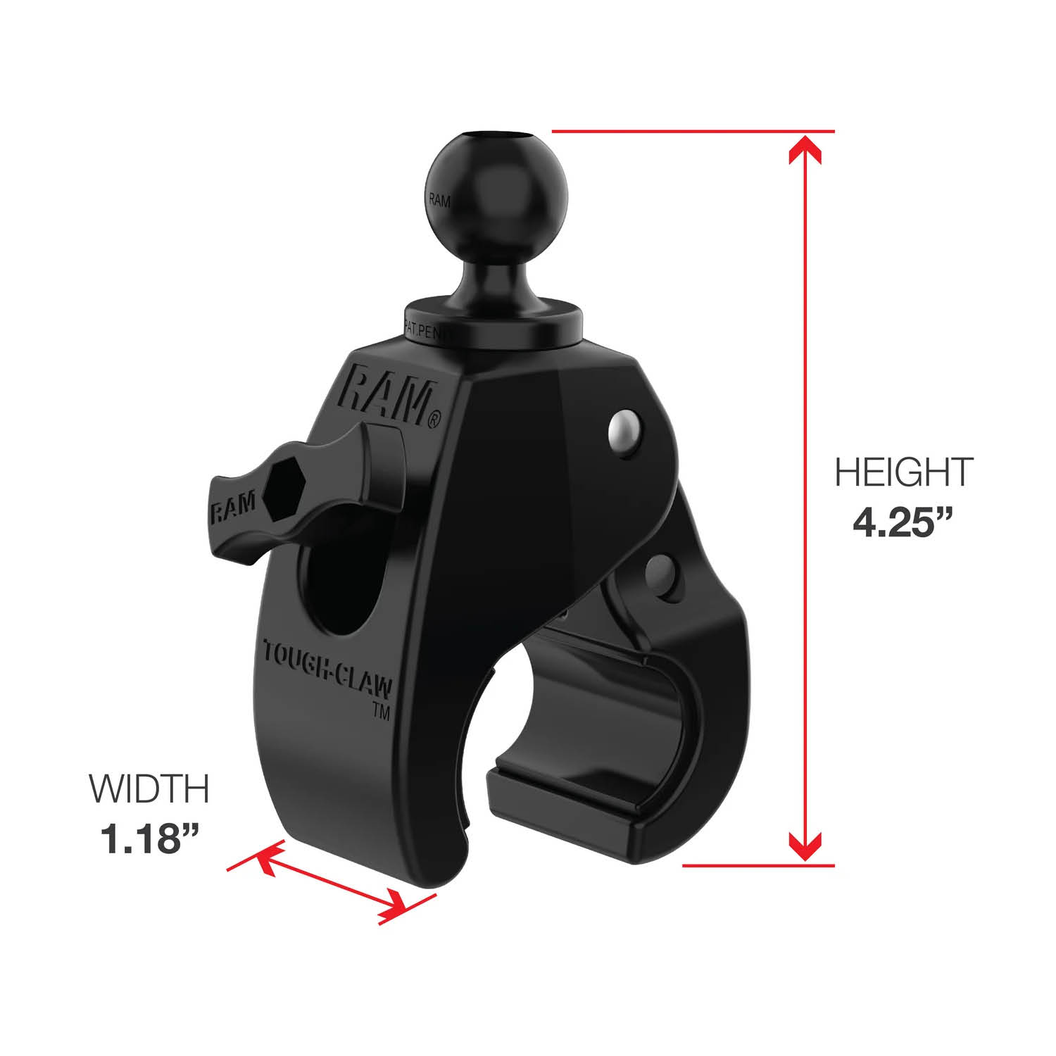 RAM Mounts Tough-Claw X-Grip Halterung für Smartphones (bis 114,3 mm Breite) - B-Kugel (1 Zoll), langer Verbindungsarm, Tough-Claw mittel (Durchmesser 25,4-40,64 mm)