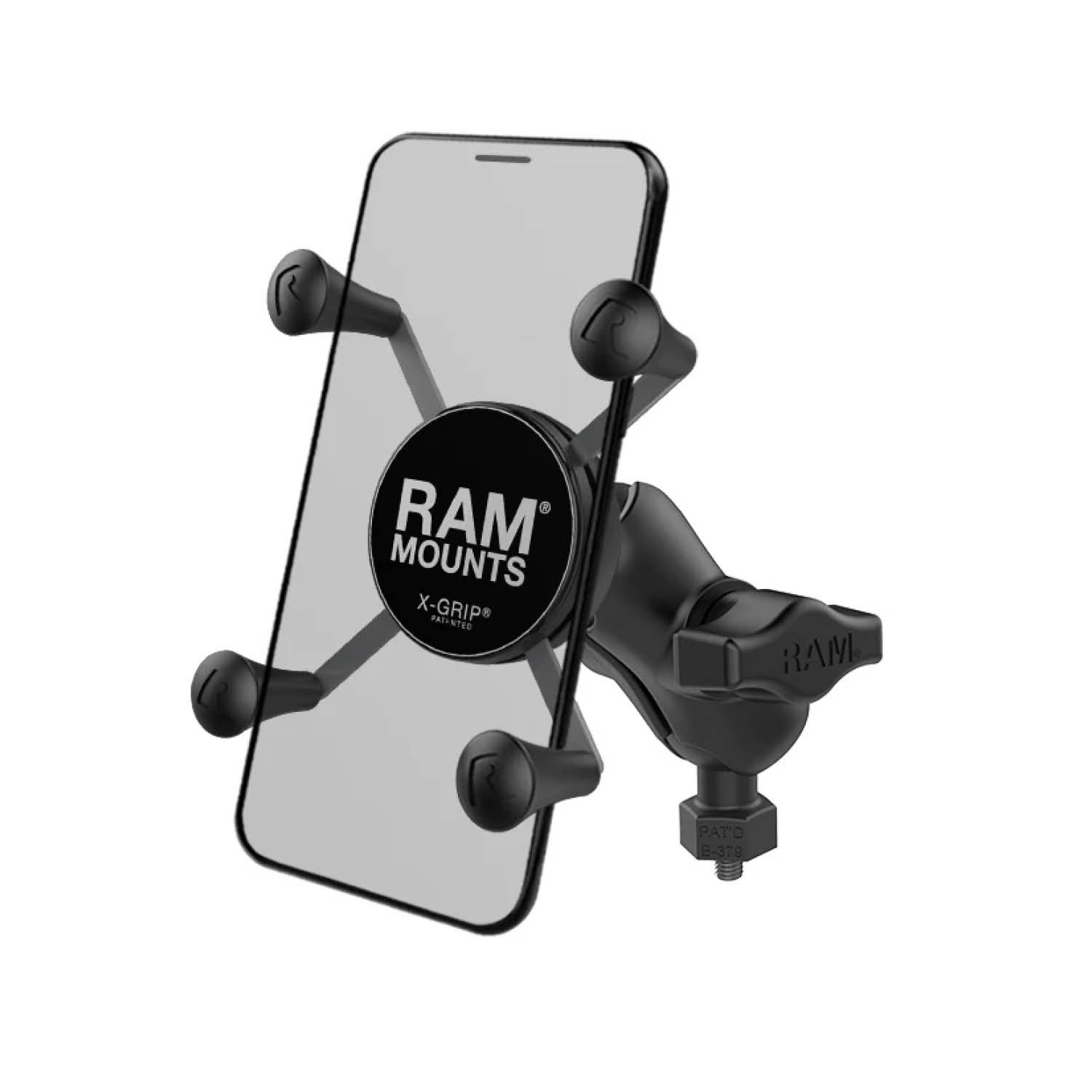 RAM Mounts X-Grip Motorrad-Halterung für Smartphones - Bis 82,55 mm Breite - Kurzer Verbindungsarm - Tough-Ball Basis mit Gewindestift (M6-1 x 6 mm) - B-Kugel (1 Zoll)