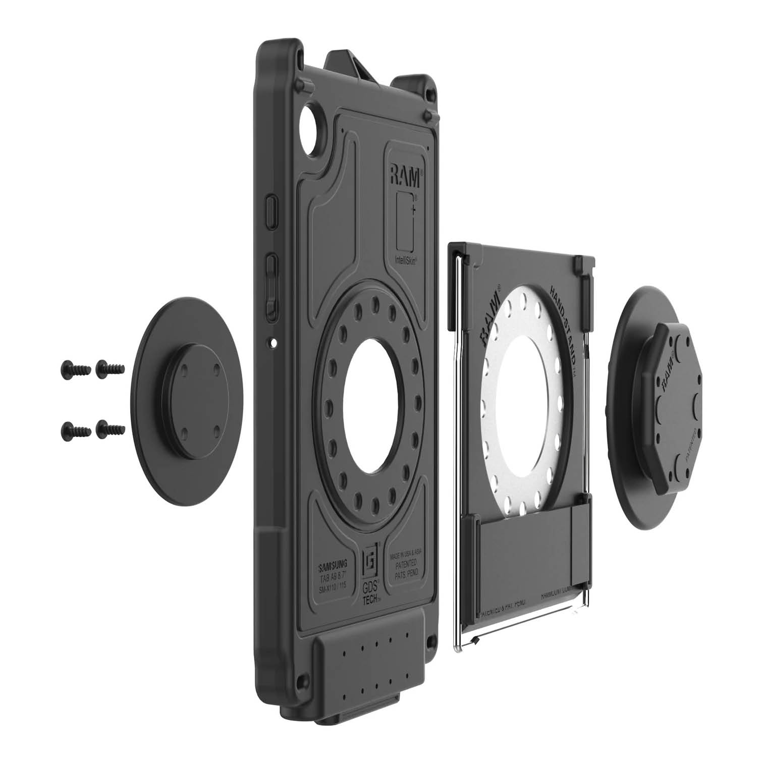 RAM Mounts GDS Tischständer mit Uni-Conn Adapter und Handschlaufe für IntelliSkin Next Gen Schutzhüllen - Hard- und Thin-Case Serie - Schrauben-Set