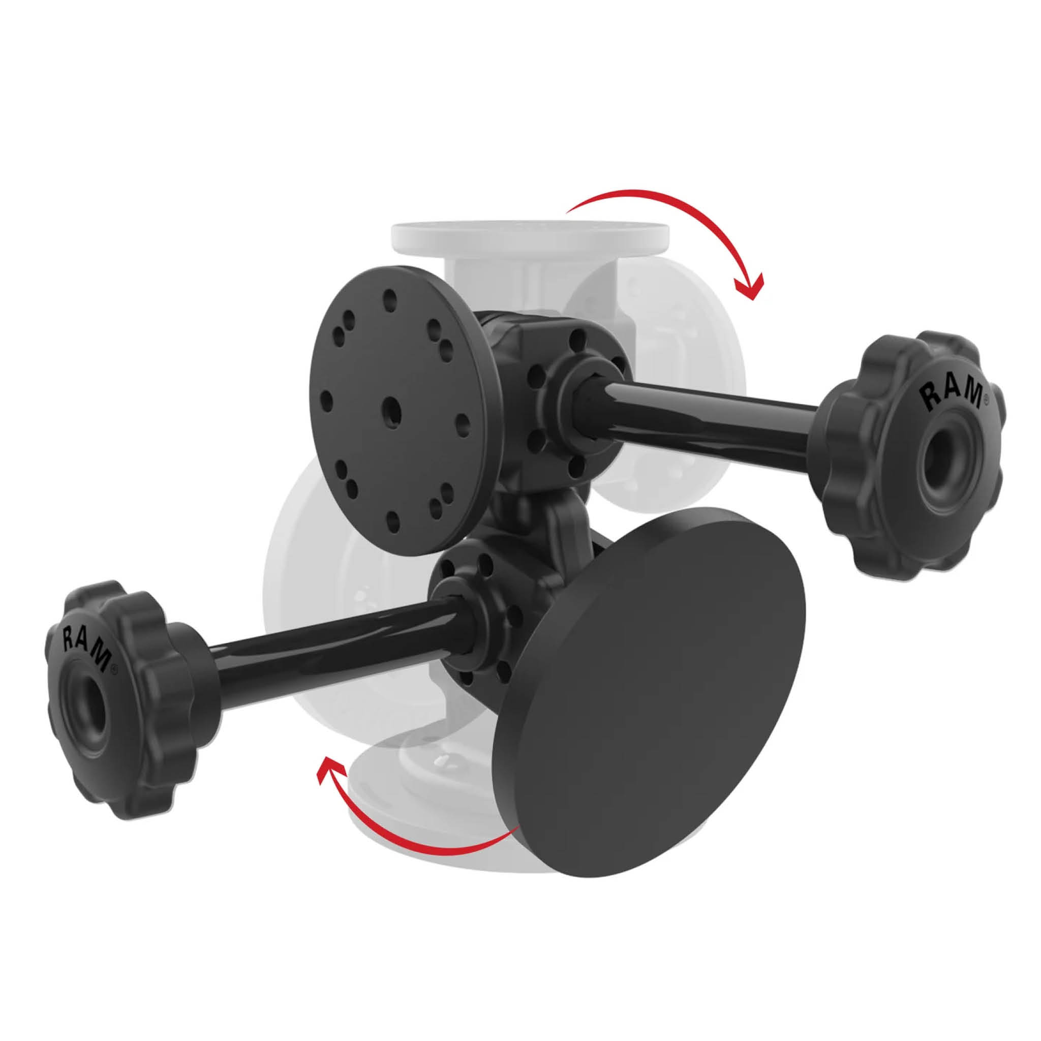 RAM Mounts Doppel-Drehgelenk-Halterung mit Magnet-Basis (88 mm Durchmesser) und Arretier-Adaptern - 2-/4-Loch AMPS