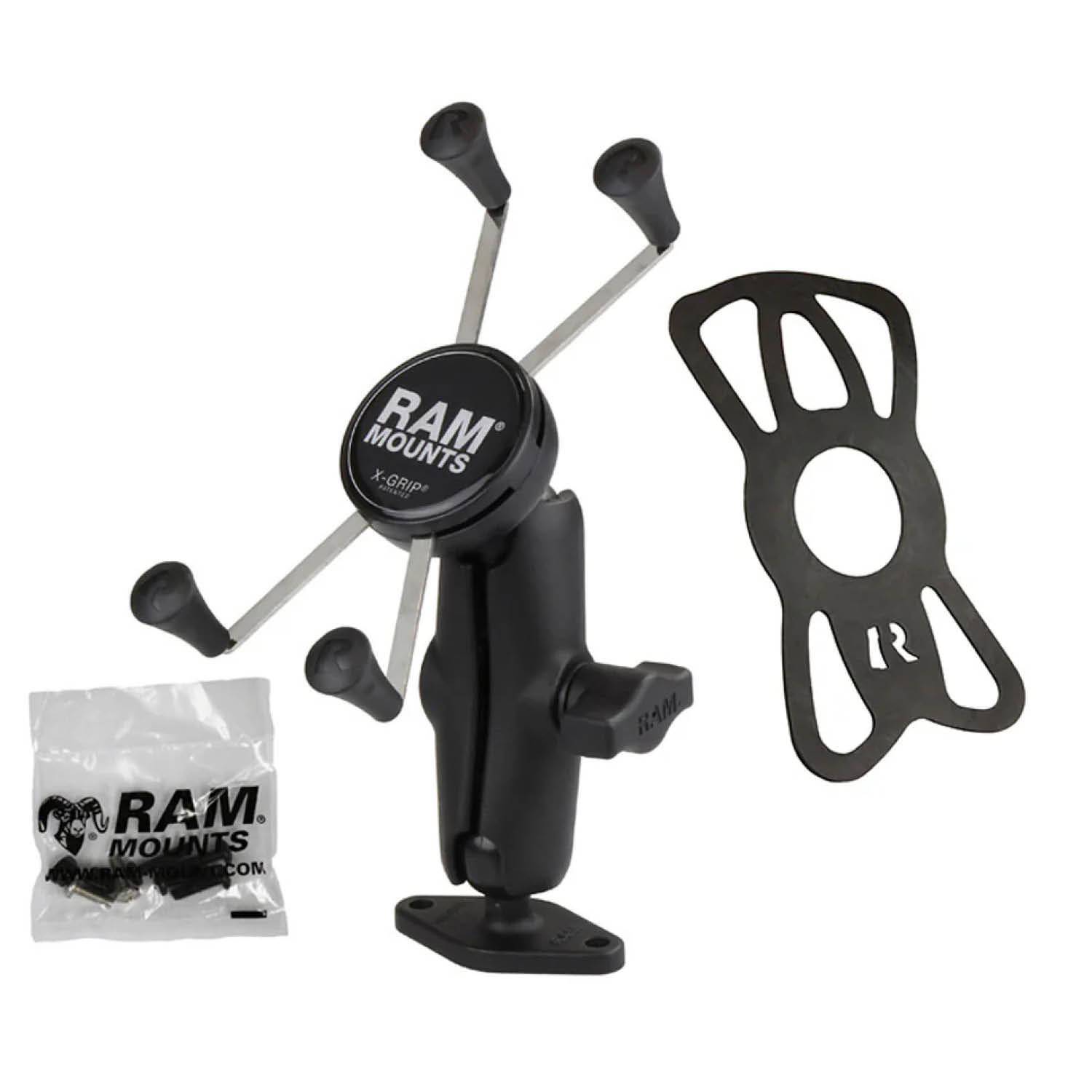 RAM Mounts X-Grip Aufbauhalterung für Smartphones (bis 114,3 mm Breite) - B-Kugel (1 Zoll), langer Verbindungsarm, 2-Loch AMPS