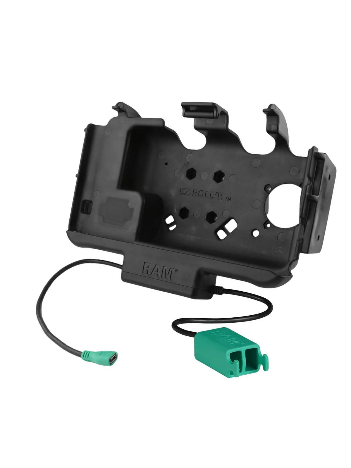 RAM Mounts EZ-Roll'r Modular-Halteschale für Samsung Tab Active5 & 3 - Fahrzeug-Ladegerät, mUSB Eingang, Dual USB-A Ausgang, AMPS-Aufnahme