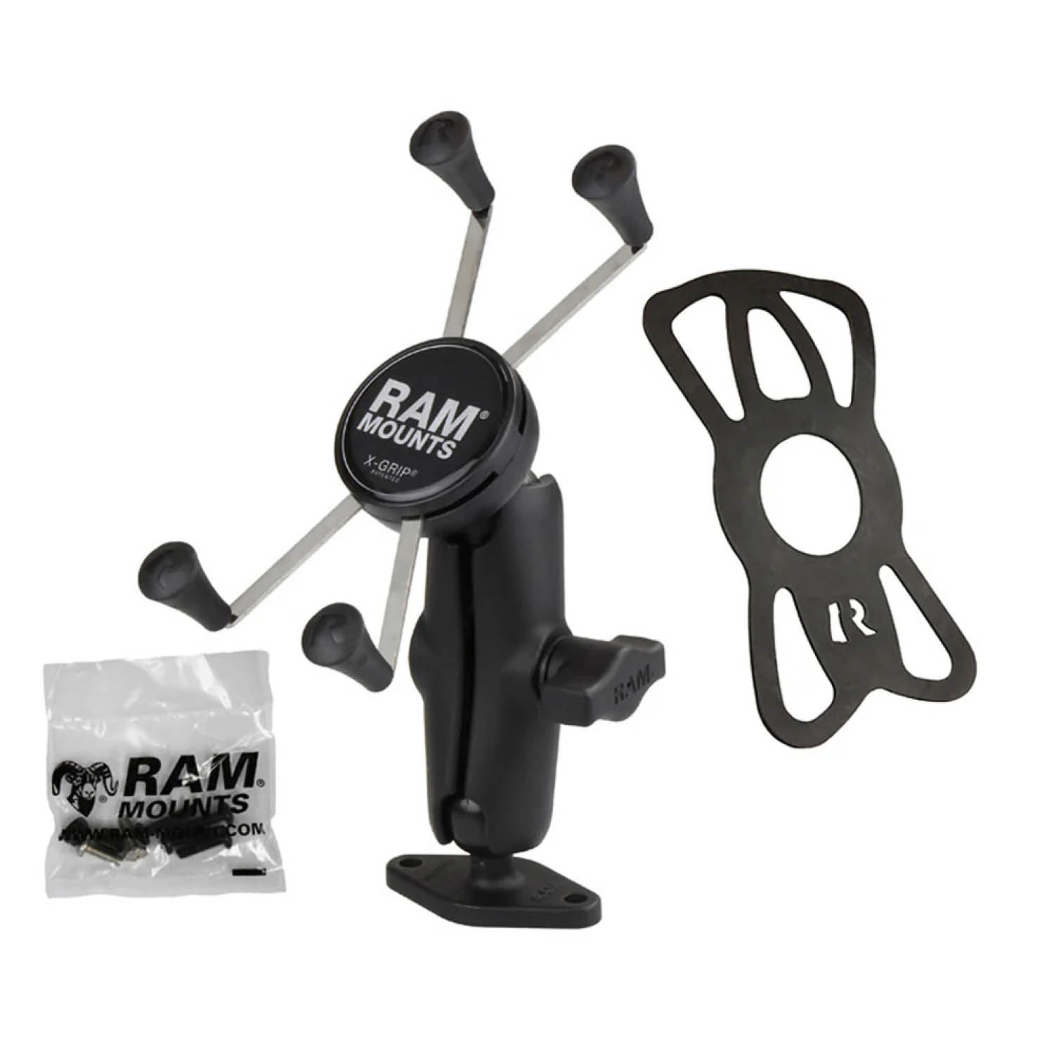 RAM Mounts X-Grip Aufbauhalterung für Smartphones - Bis 114,3 mm Breite - Mittlerer Verbindungsarm - Diamond-Basisplatte (Trapez) - B-Kugel (1 Zoll) - Schrauben-Set