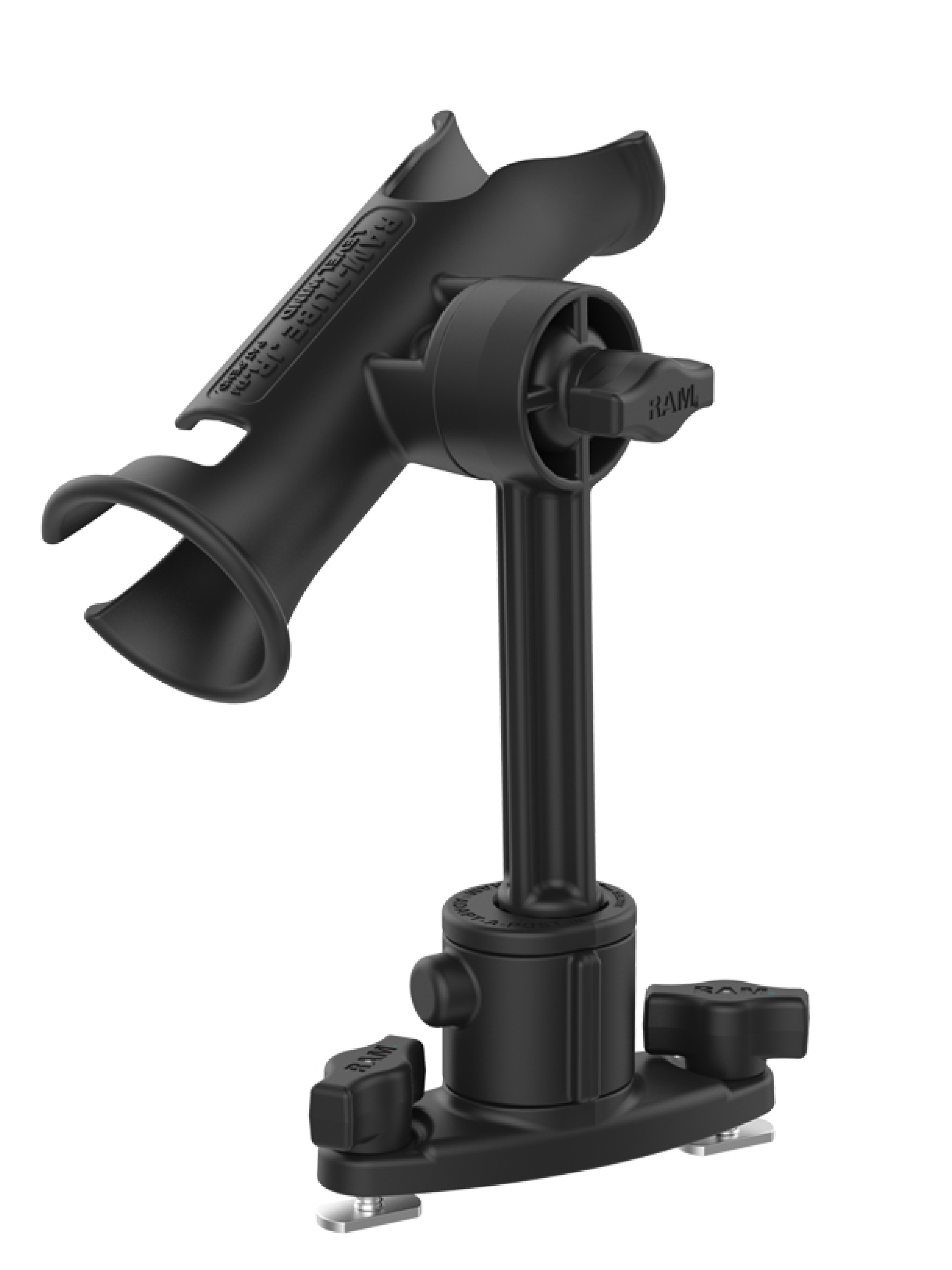 RAM Mounts Tube Jr. Angelruten-Halterung mit Adapt-A-Post Dual T-Slot für Track-Systeme - Verbundstoff, Spline-Post ca. 150 mm, Ratchet-System