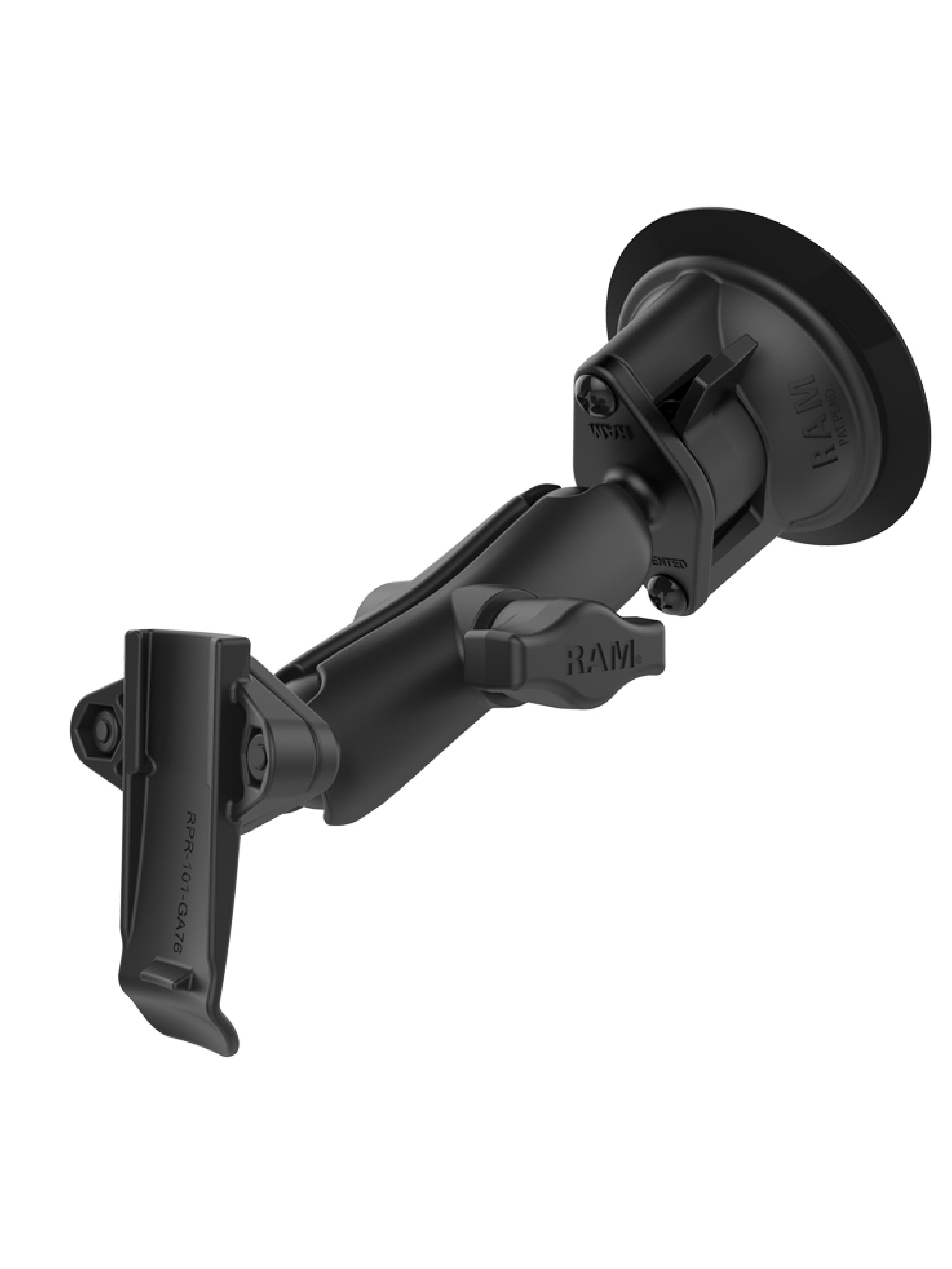 RAM Mounts Saugfuss-Halterung mit Garmin-Adapter - B-Kugel (1 Zoll), mittlerer Verbindungsarm