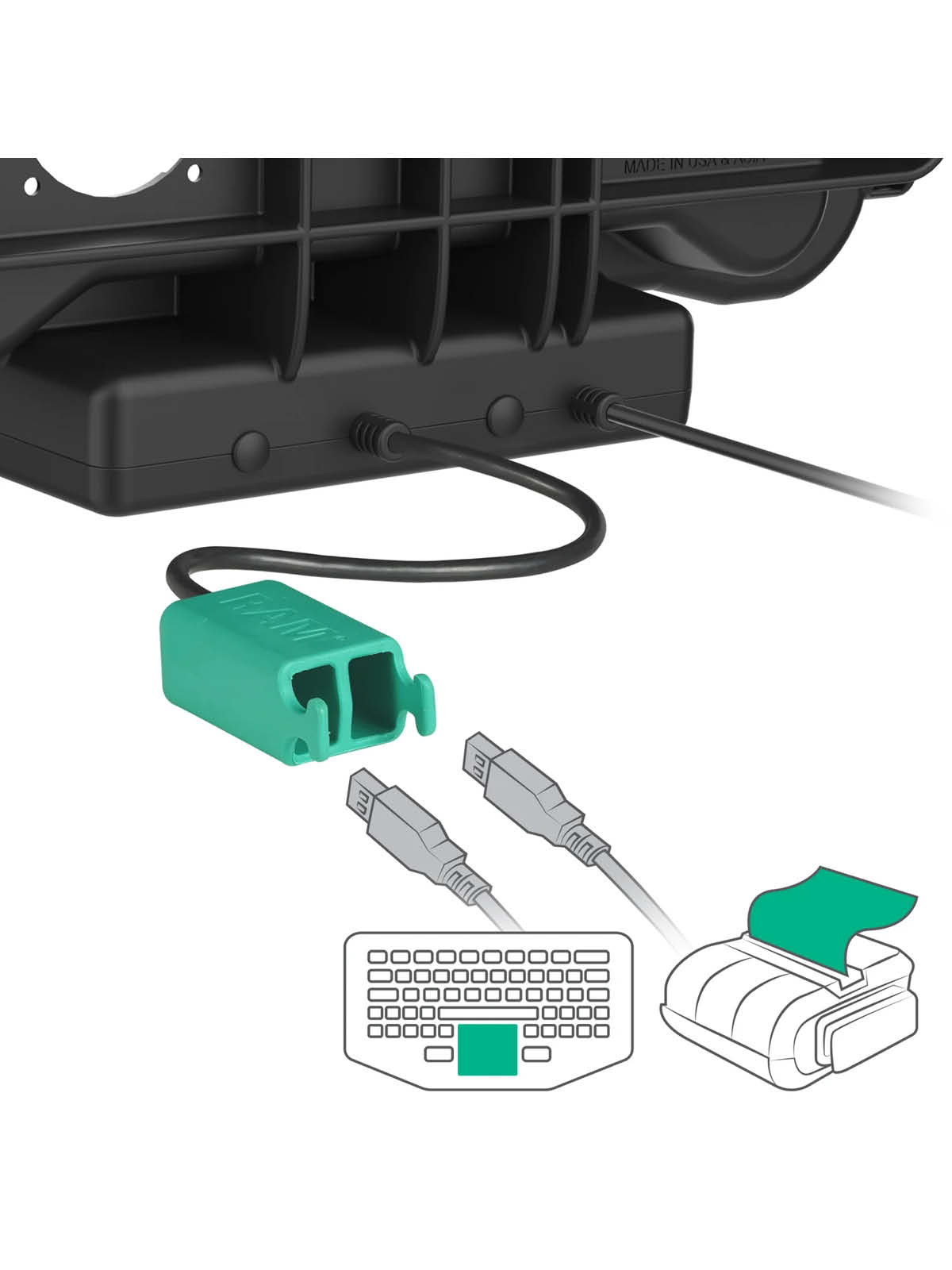 RAM Mounts Form-Fit Halteschale (Schlüsselverriegelung) für Honeywell ScanPal EDA10A Tablet in OEM-Schutzhülle - 5.5mm DC & Dual USB-A-Anschluss